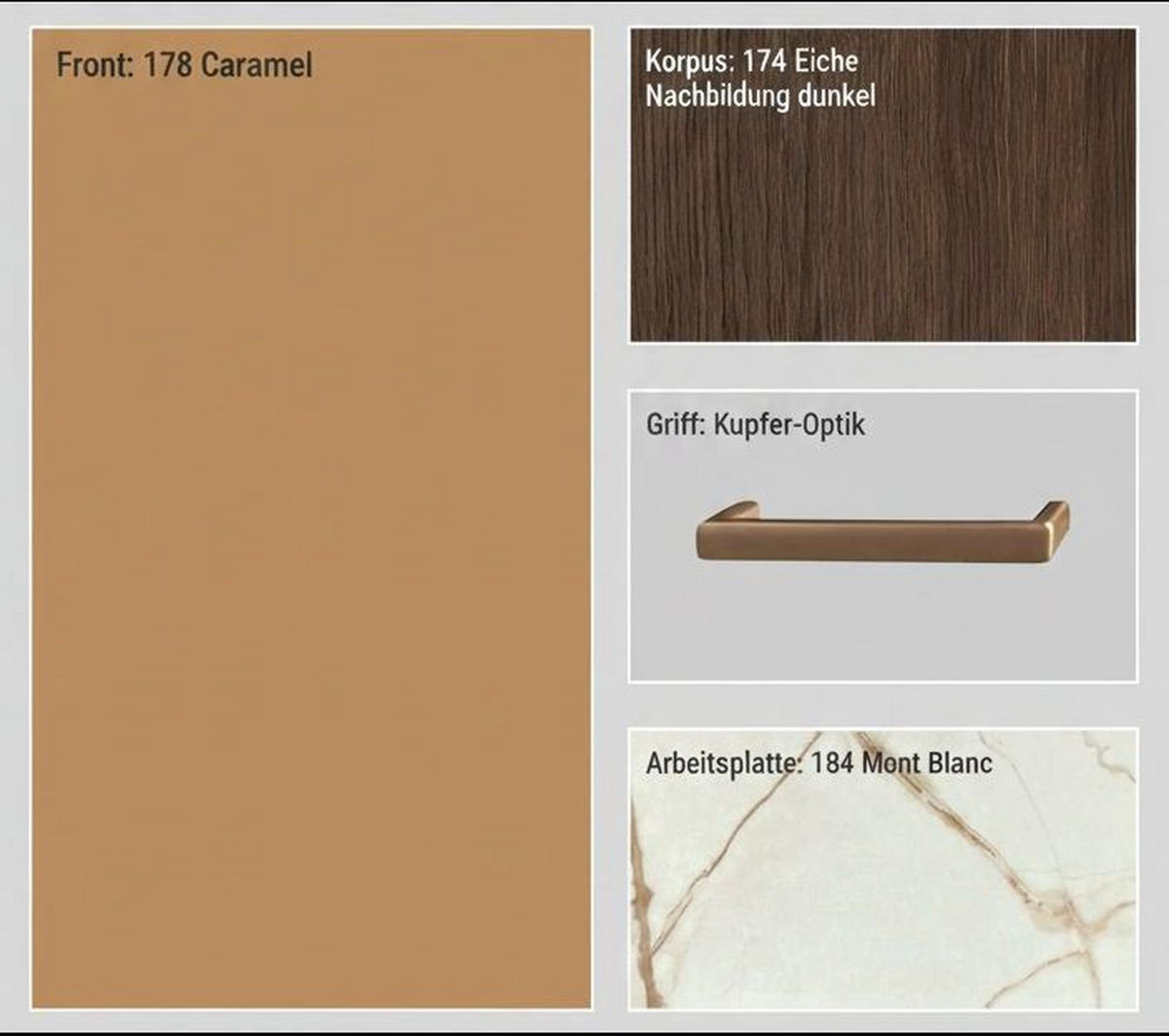 SCHRANKKÜCHE IP 2200 163,2 cm  in Weiß, Eiche dunkel, Goldbraun  - Eiche dunkel/Goldbraun, Basics, Holzwerkstoff/Metall (163,2cm) - Impuls