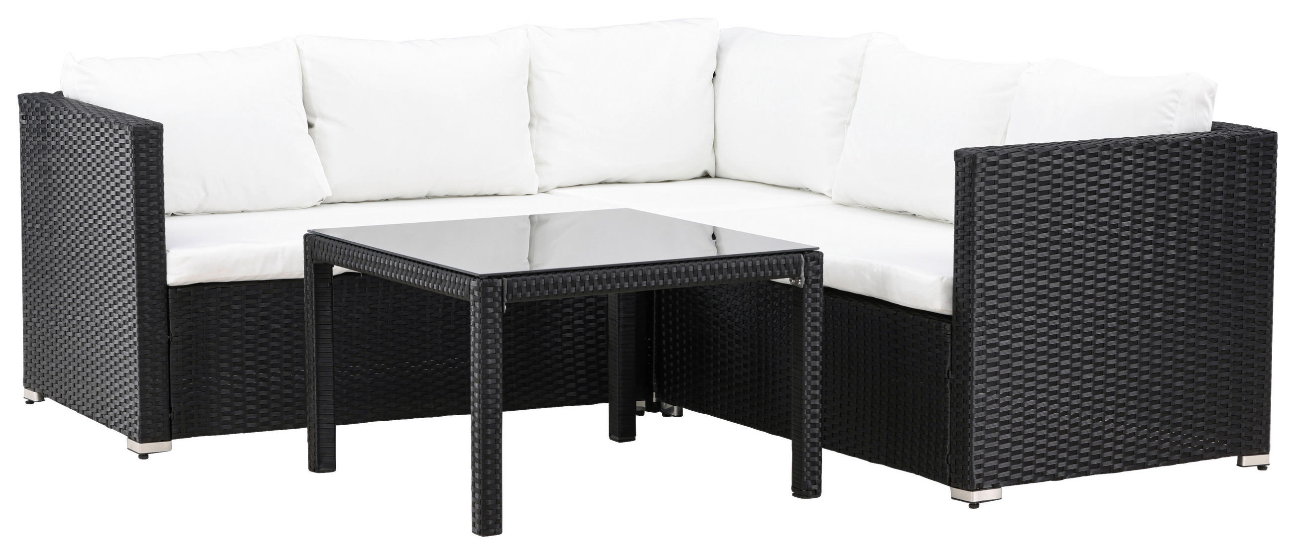 LOUNGEGARNITUR  - Schwarz/Weiß, KONVENTIONELL, Glas/Kunststoff (59/180/64cm) - Gardenson