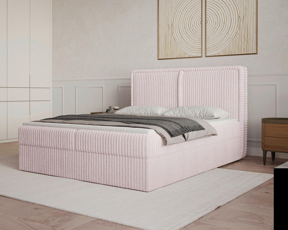 BOXBETT 180/200 cm,  in Pink, Bettkasten, Topper, H2 + H3 = mittel + fest  - Pink/Schwarz, MODERN, Holz/Kunststoff (180/200cm) - Livetastic