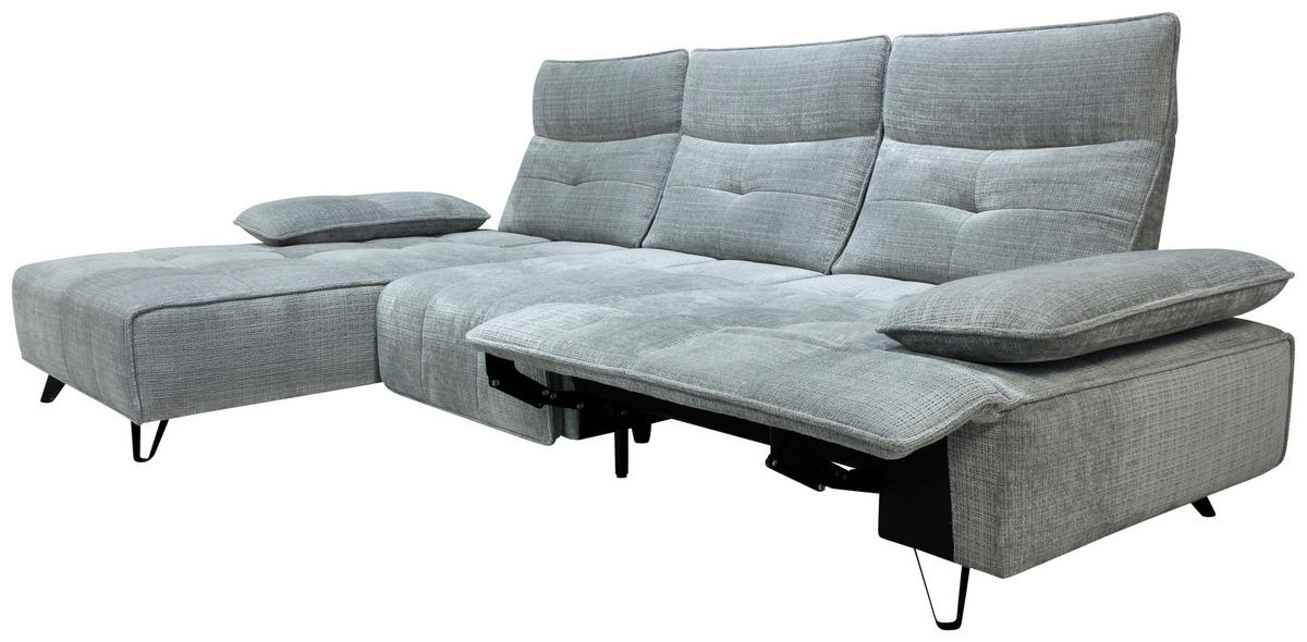 ECKSOFA Hellgrau Chenille  - Hellgrau/Schwarz, Design, Kunststoff/Textil (162/314cm) - Livetastic