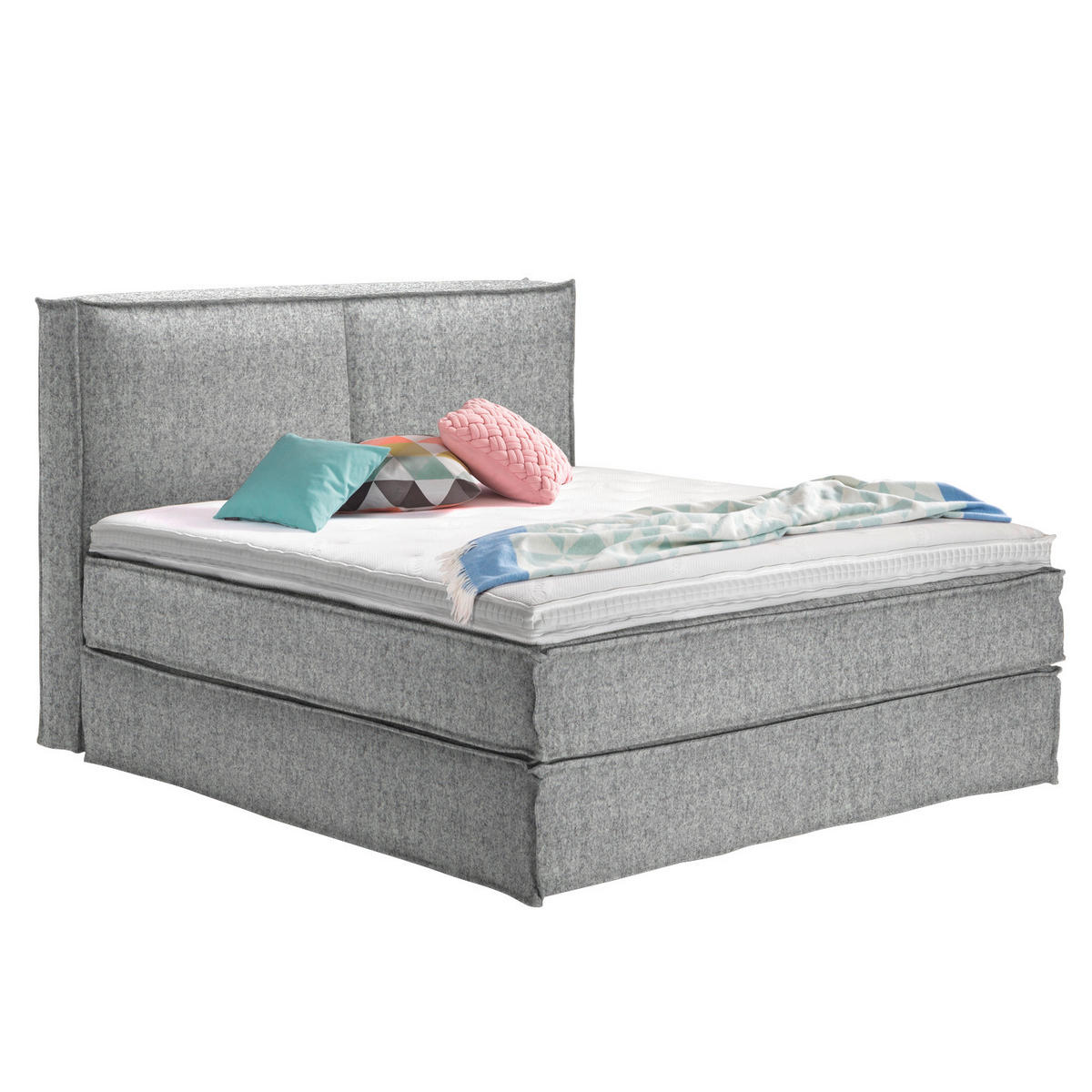 BOXSPRINGBETT 200/220 cm  in Hellgrau  - Hellgrau/Schwarz, Design, Kunststoff/Textil (200/220cm) - home24