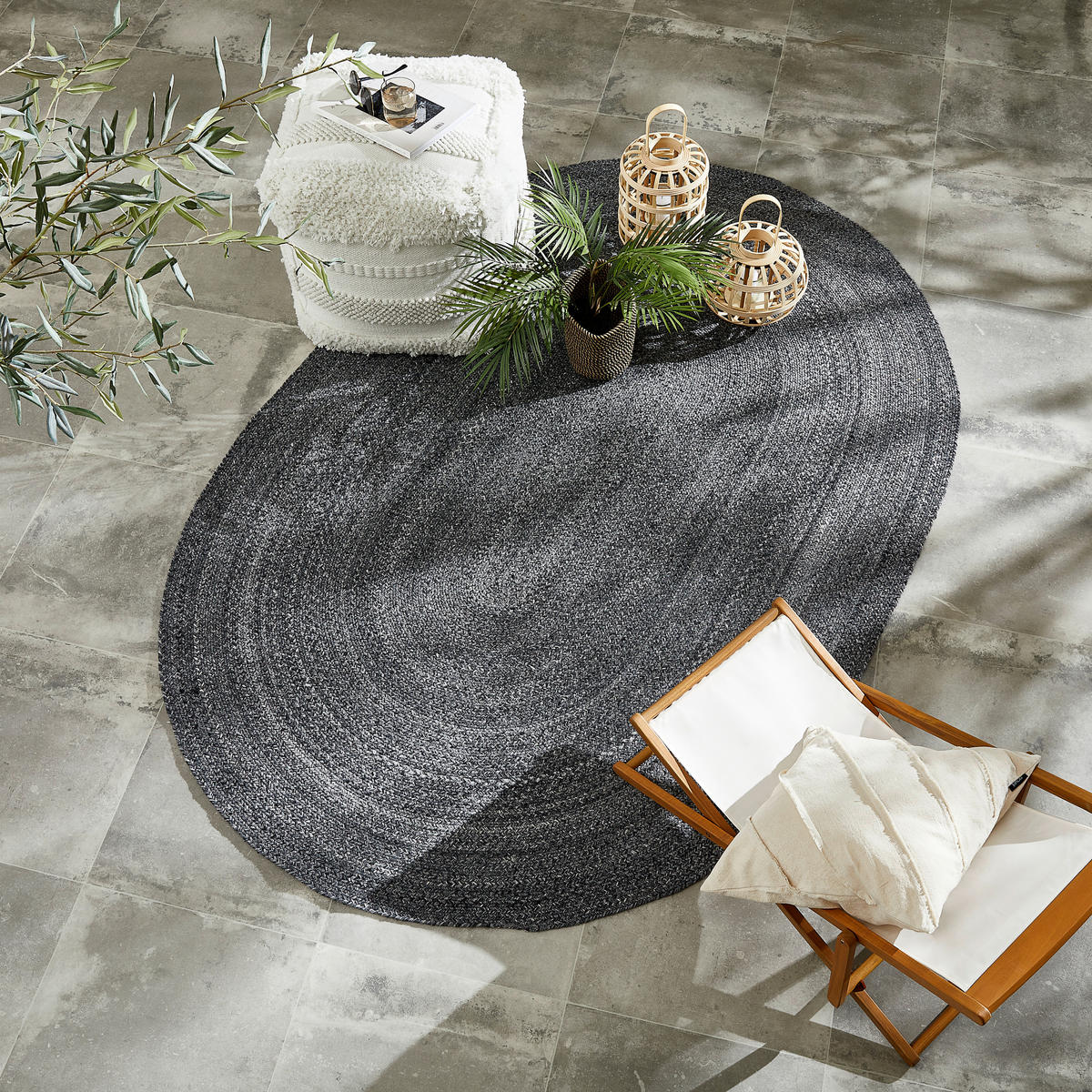 OUTDOORTEPPICH 160/230 cm Luzern Oval Anthrazit, Grau  - Anthrazit/Grau, Basics, Textil (160/230cm) - Ambia Garden