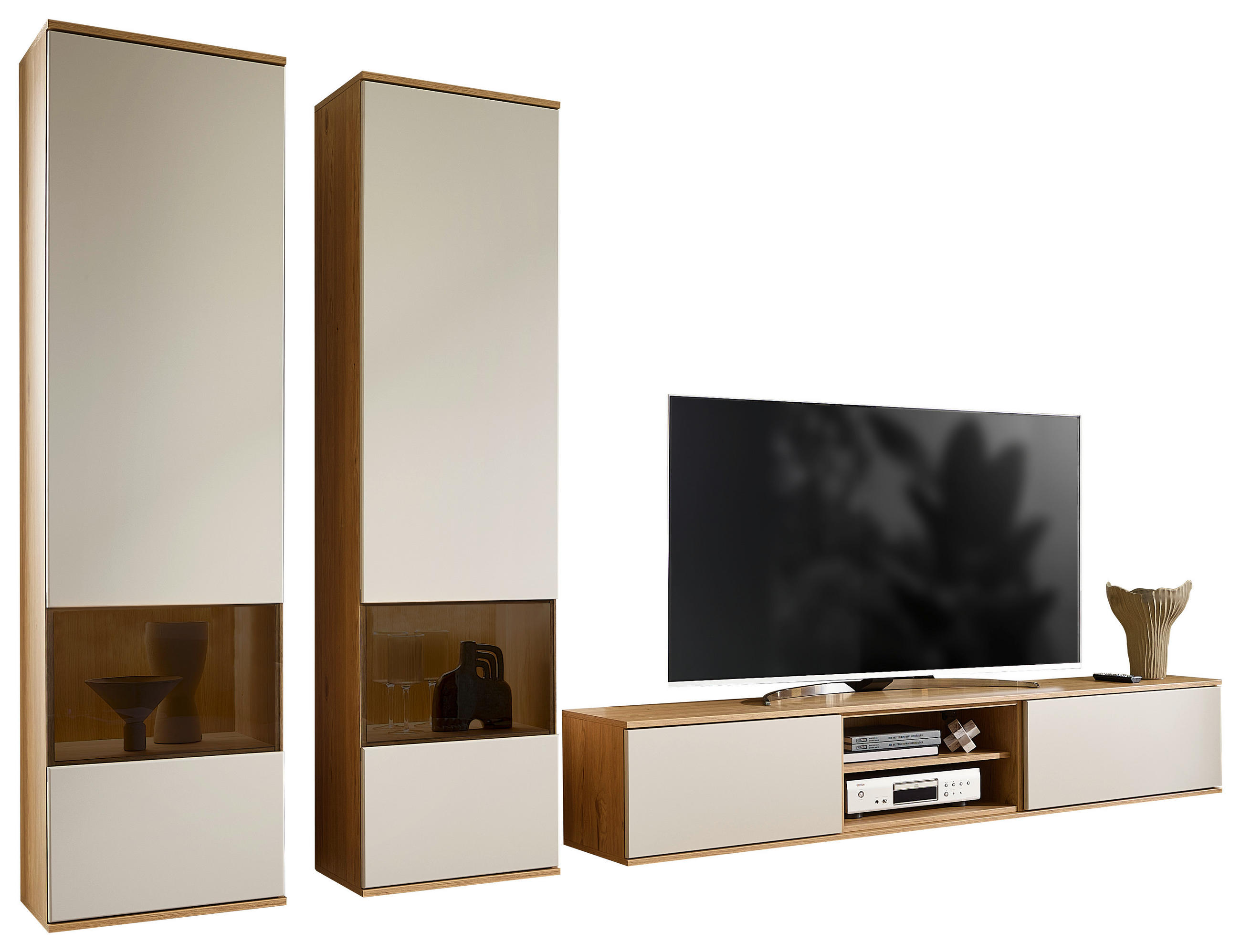 WOHNWAND  in Eichefarben, Sandfarben, Beige  315/215/40 cm  - Sandfarben/Eichefarben, KONVENTIONELL, Glas/Holzwerkstoff (315/215/40cm) - Venda