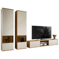 WOHNWAND  in Eichefarben, Sandfarben, Beige  315/215/40 cm  - Sandfarben/Eichefarben, KONVENTIONELL, Glas/Holzwerkstoff (315/215/40cm) - Venda