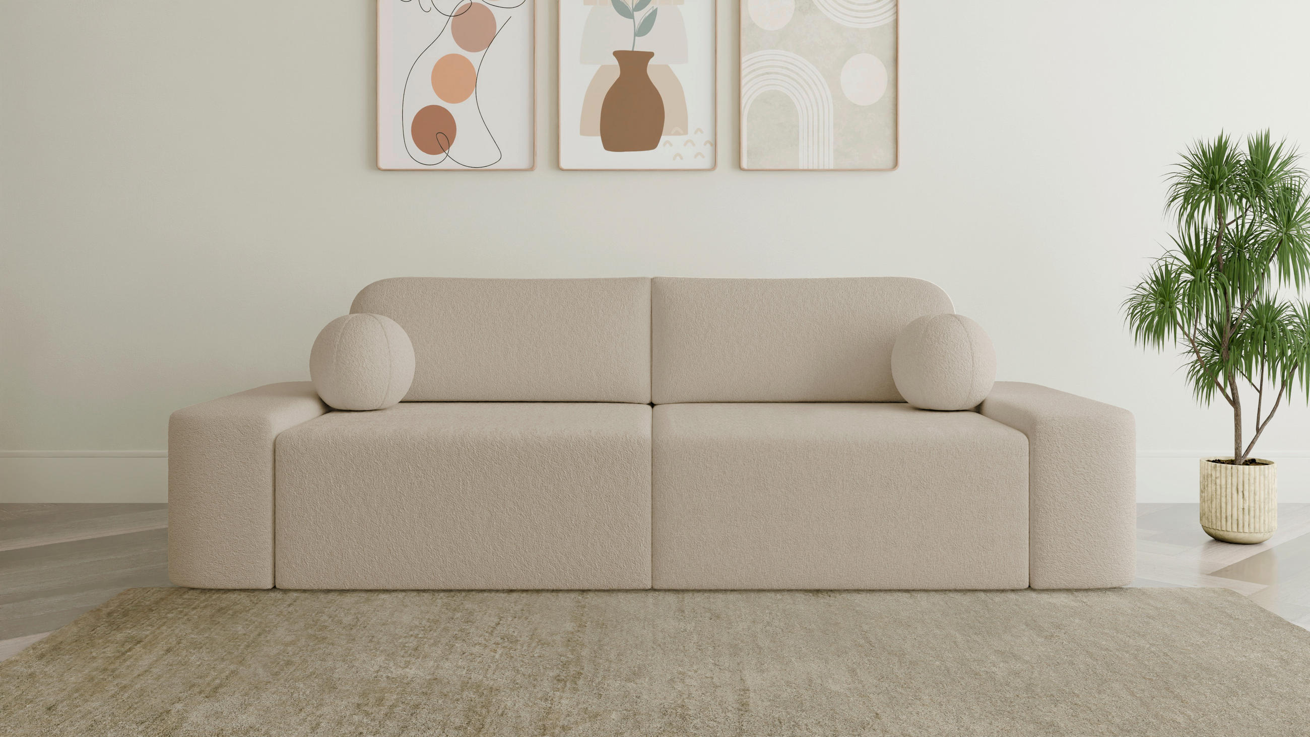 SCHLAFSOFA Bouclé Sandfarben  - Sandfarben/Schwarz, Design, Kunststoff/Textil (268/85/110cm) - MID.YOU