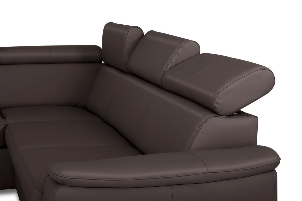 WOHNLANDSCHAFT  in Kombination Echtleder/Lederlook Dunkelbraun  - Dunkelbraun, Leder/Metall (211/262cm) - Celina Home