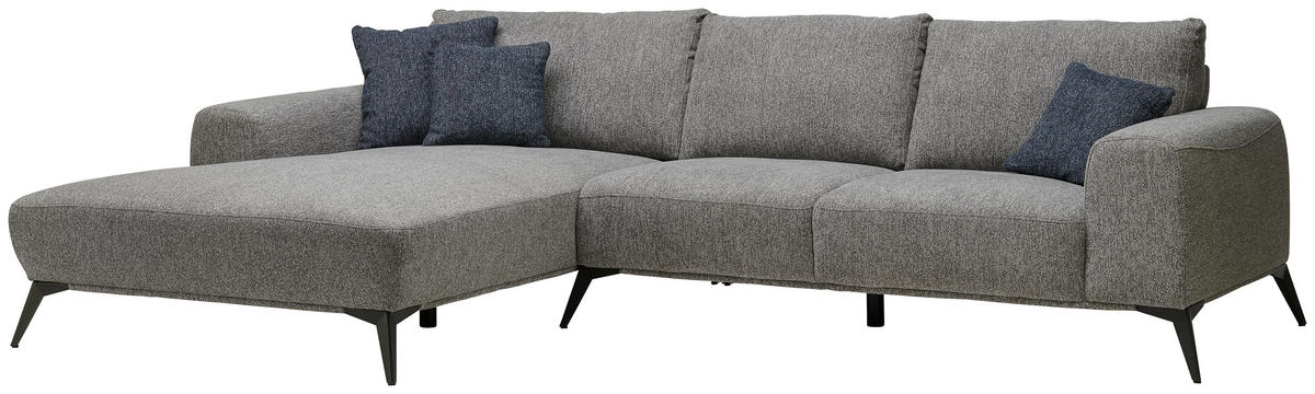 ECKSOFA in Webstoff Grau  - Schwarz/Grau, Design, Textil/Metall (187/298cm) - Stylife