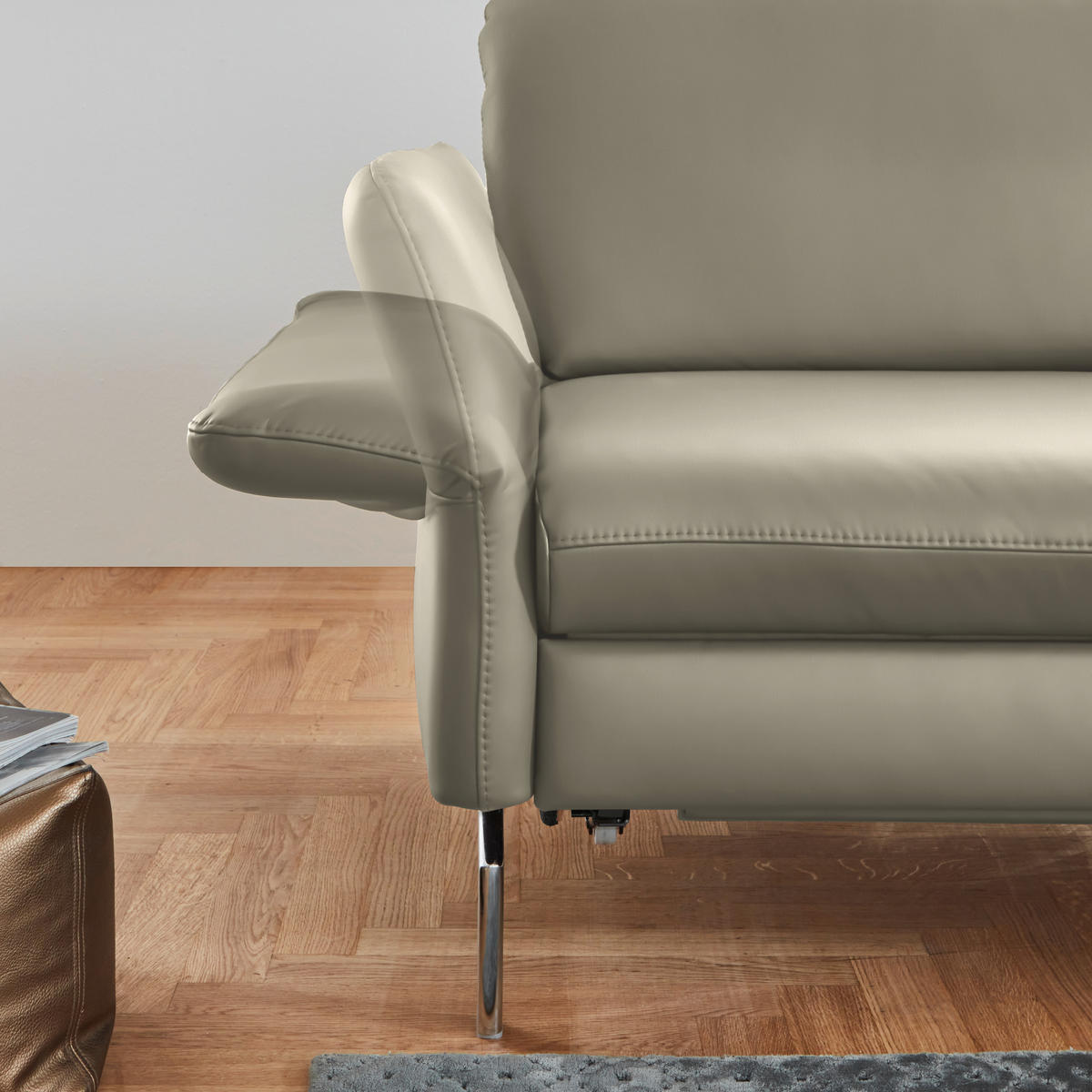 ECKSOFA in Echtleder Ecru  - Ecru/Alufarben, Konventionell, Leder/Metall (284/220cm) - Beldomo Premium
