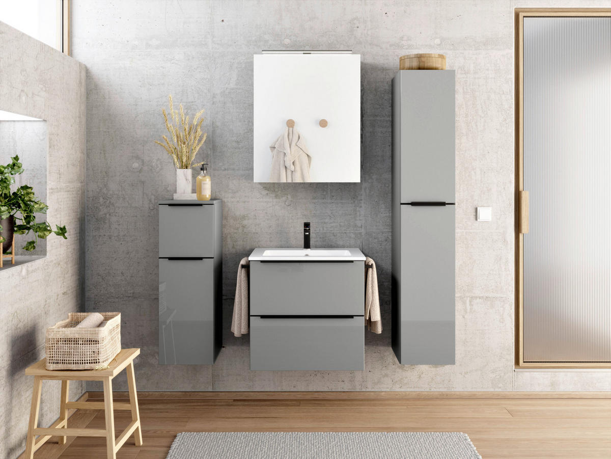 BADEZIMMER 5-teilig  in 121 cm  - Schieferfarben/Edelstahlfarben, MODERN, Holzwerkstoff/Stein (121cm) - Nobilia