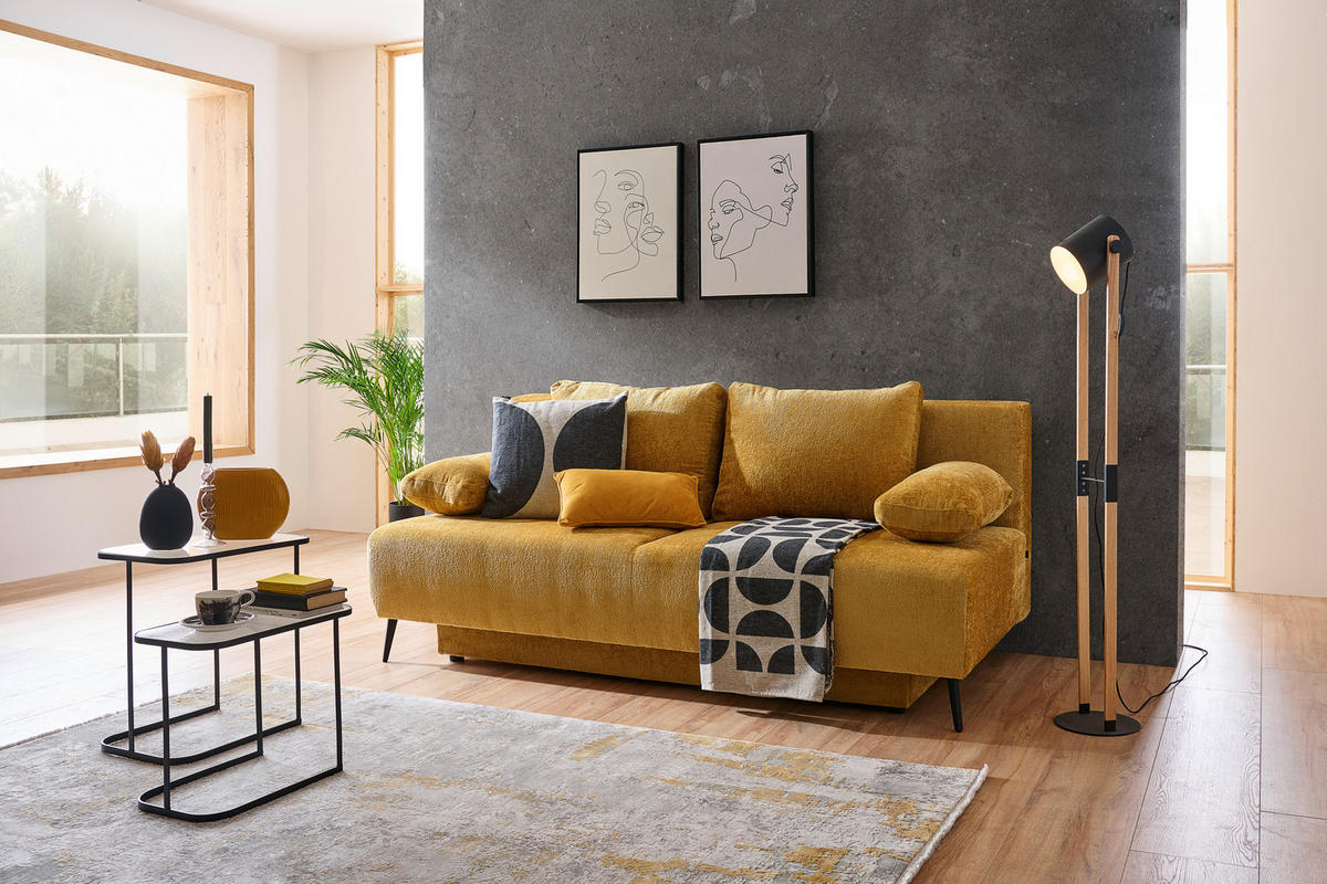 SCHLAFSOFA  mit Liegefunktion, Rücken echt, Stoffauswahl Webstoff Gelb  - Gelb/Schwarz, Design, Kunststoff/Textil (200/90/100cm) - Ti'me