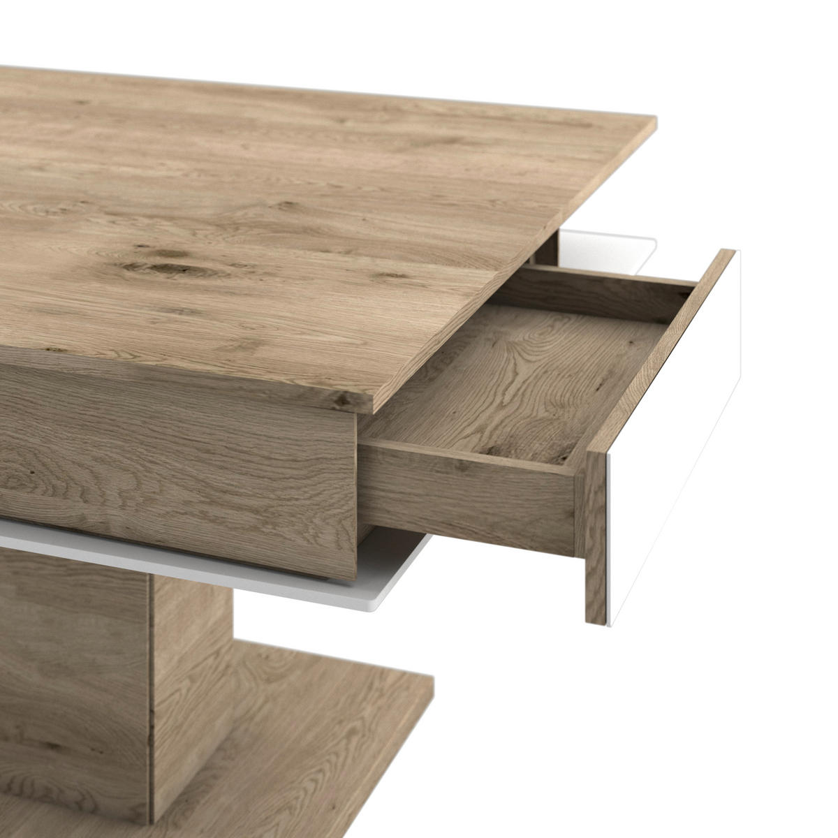 COUCHTISCH in Holz, Glas 90/90/46 cm  - Weiss/Eichefarben, Design, Glas/Holz (90/90/46cm) - Voglauer