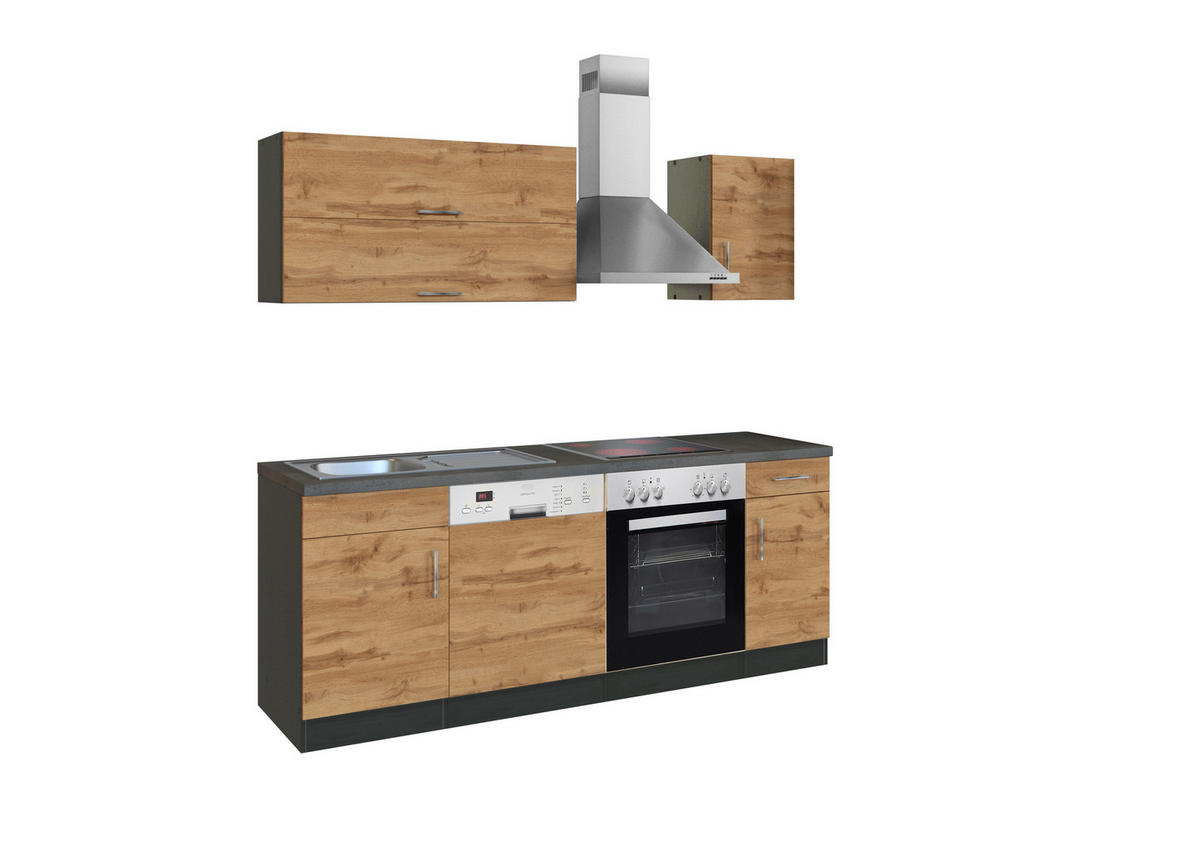 KÜCHENBLOCK 210 cm   in Graphitfarben, Schieferfarben, Eiche Wotan  - Chromfarben/Schieferfarben, Modern, Holzwerkstoff/Metall (210cm) - Held