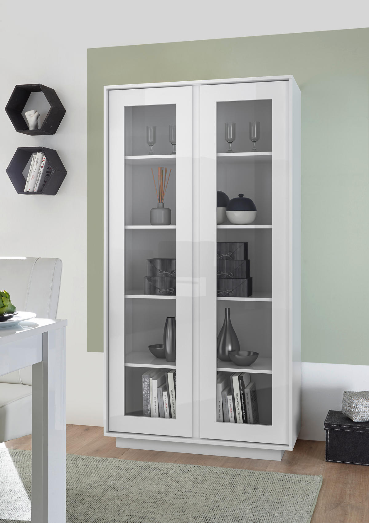 VITRINE  in Weiß Hochglanz  - Weiß Hochglanz, Design, Holzwerkstoff (92/179/43cm) - MID.YOU