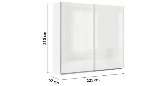 SCHWEBETÜRENSCHRANK  in Weiß  - Alufarben/Weiß, KONVENTIONELL, Glas/Holzwerkstoff (225/210/62cm) - Xora