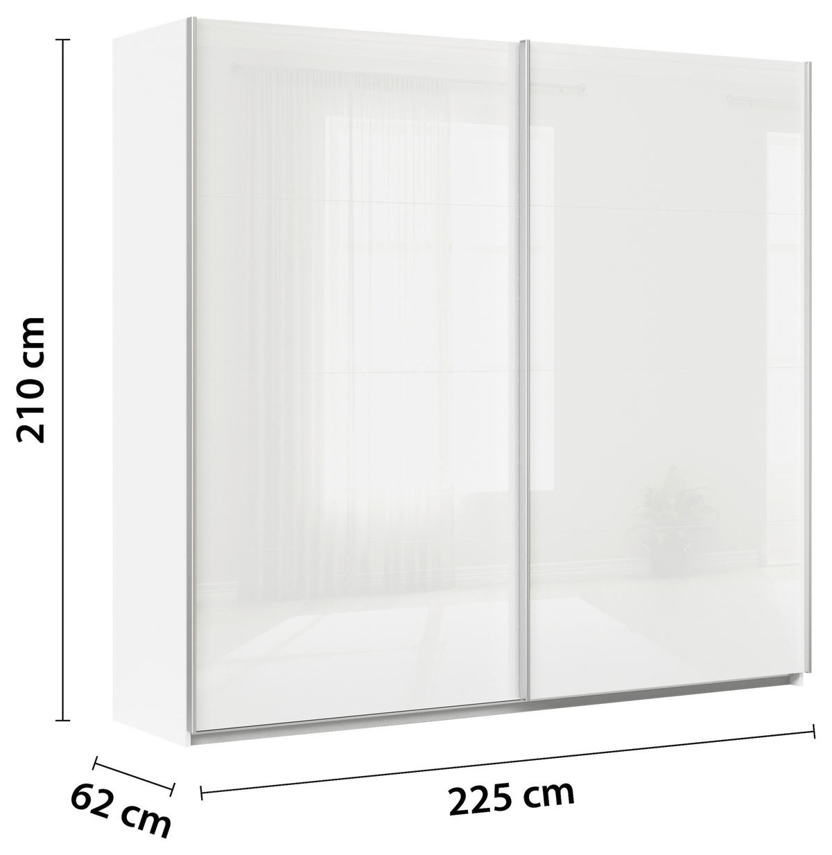 SCHWEBETÜRENSCHRANK  in Weiß  - Alufarben/Weiß, KONVENTIONELL, Glas/Holzwerkstoff (225/210/62cm) - Xora