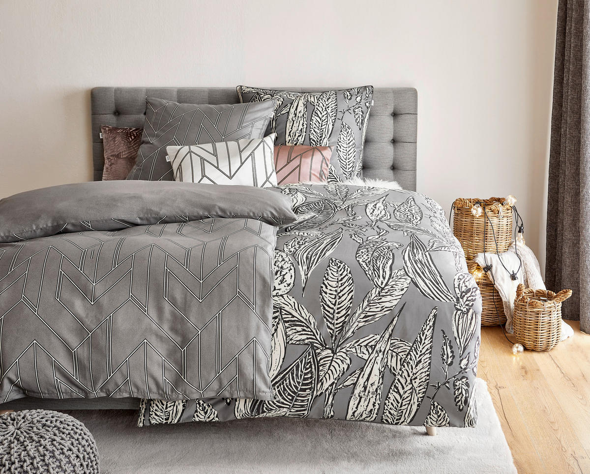WENDEBETTWÄSCHE Anouk Satin 135/200 cm  - Anthrazit/Beige, KONVENTIONELL, Textil (135/200cm) - Schöner Wohnen