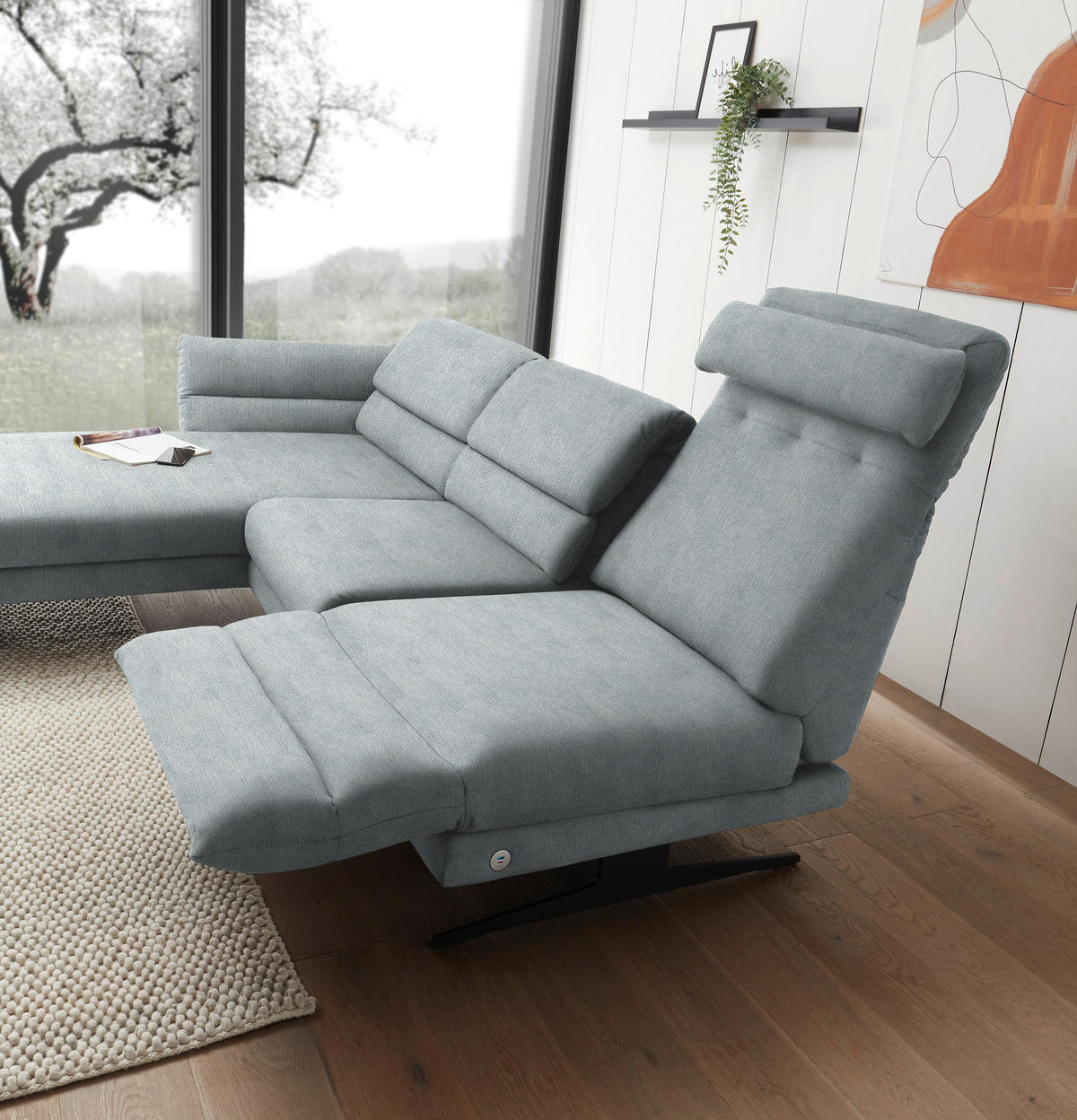 ECKSOFA in Flachgewebe Hellblau  - Schwarz/Hellblau, Design, Textil/Metall (176-217/279-327cm) - Dieter Knoll