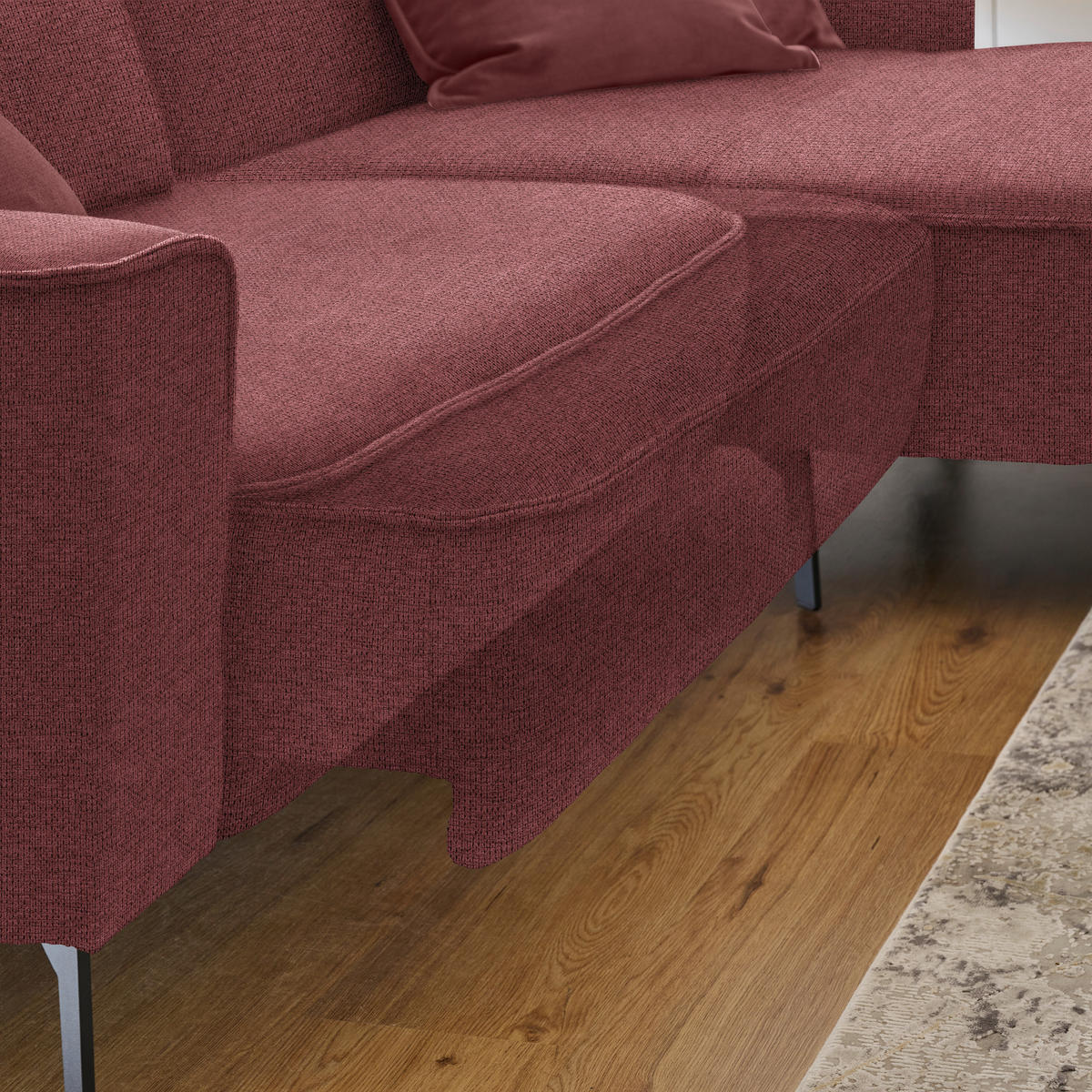 ECKSOFA in Flachgewebe Rot  - Rot/Schwarz, Design, Textil/Metall (285/190cm) - Johann Jakob