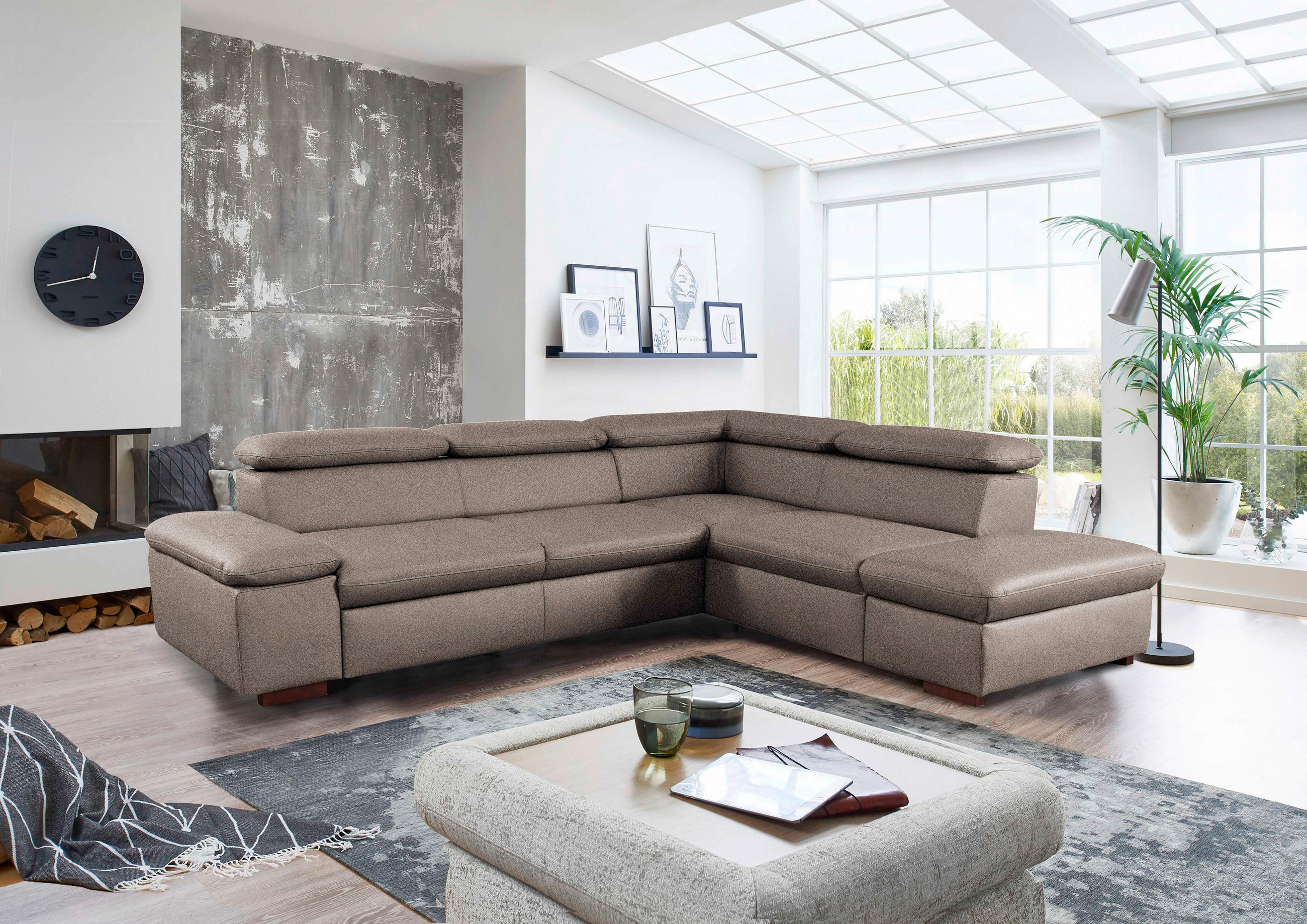 ECKSOFA inkl. Funktion in Flachgewebe Braun  - Braun, Konventionell, Holz/Textil (272/226cm) - Sit & More