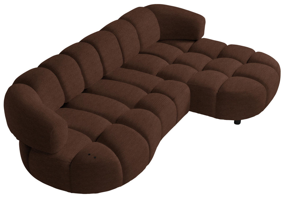 ECKSOFA in Cord, Velours Dunkelbraun  284/183 cm  - Dunkelbraun/Schwarz, Design, Holz/Textil (284/183cm) - Welnova