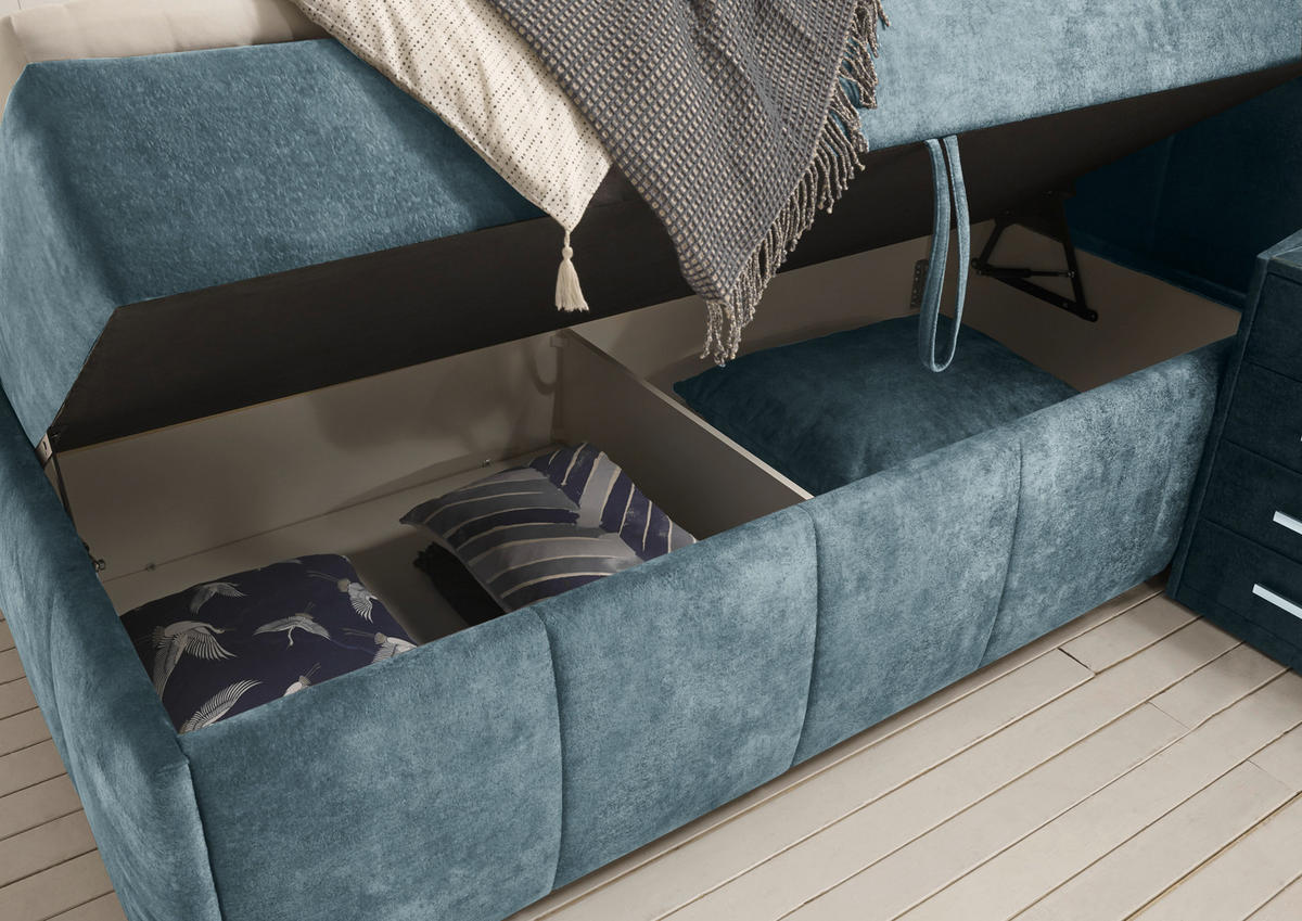 BOXBETT 180/200 cm  in Blau  - Blau/Schwarz, Konventionell, Kunststoff/Textil (180/200cm) - Modante