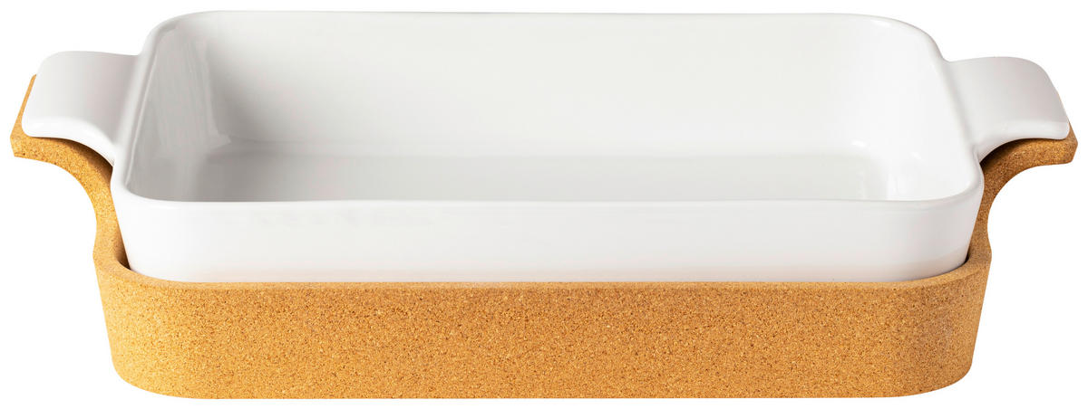 AUFLAUFFORM Keramik, Holz Feinsteinzeug  - Weiß Hochglanz/Braun, Basics, Keramik/Holz (40/8/26cm) - Costa Nova