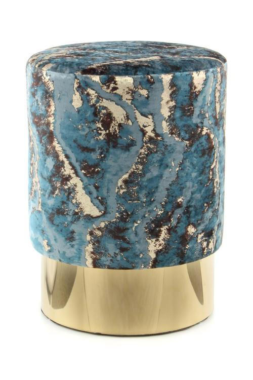 HOCKER Samt Dunkelblau  - Goldfarben/Dunkelblau, Design, Textil/Metall (35/46/35cm) - Kayoom