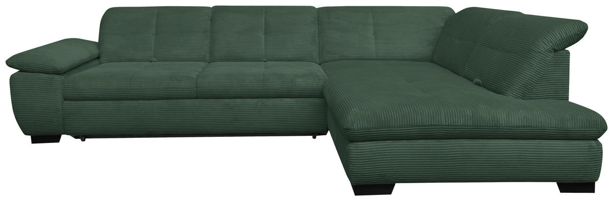 ECKSOFA in Cord Grün  - Schwarz/Grün, Design, Textil/Metall (313/242cm) - Xora