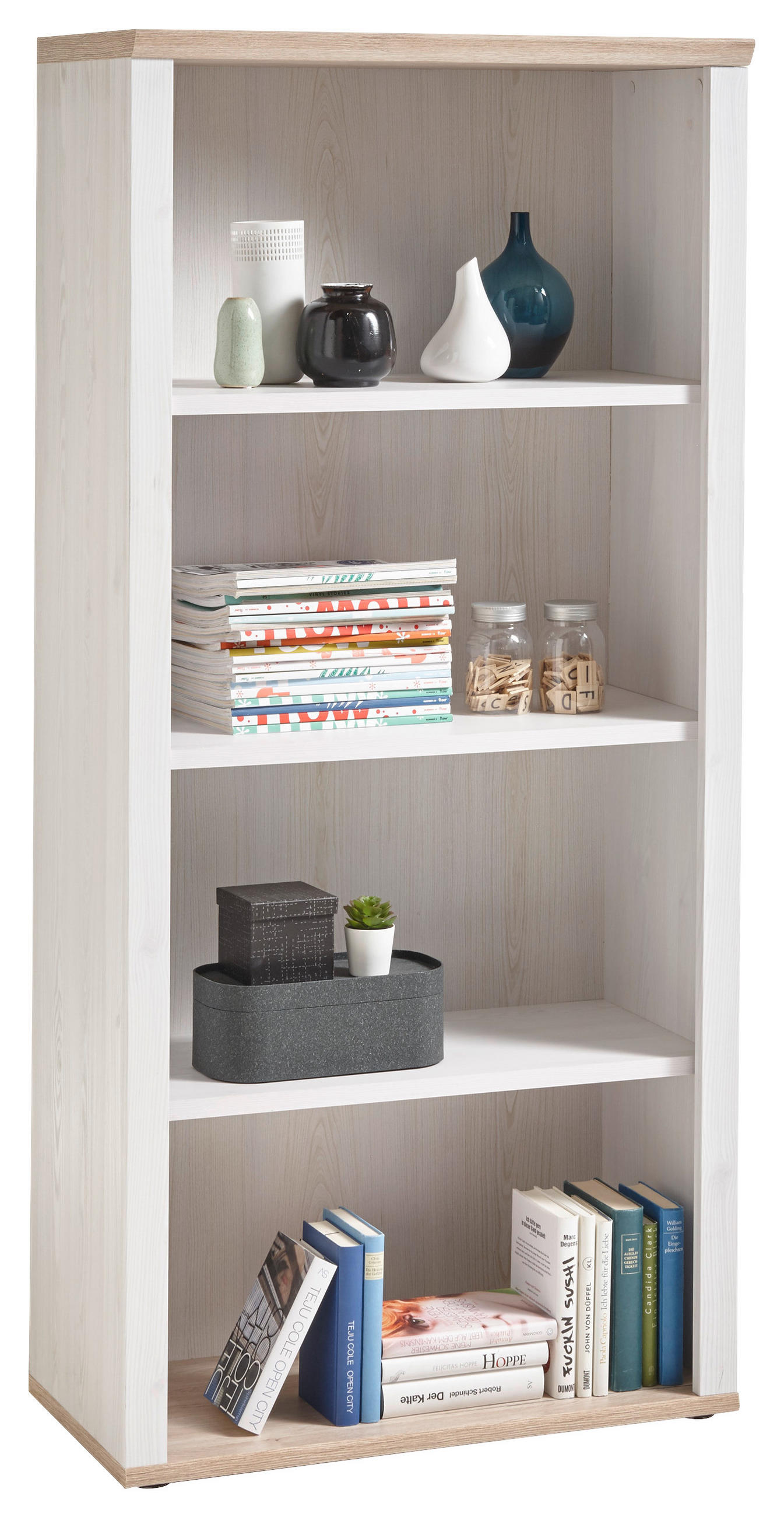 REGÁL, farba duba, farba smrekovca, 76/163/38 cm - farba smrekovca/farba duba, Design, kompozitné drevo/plast (76/163/38cm) - MID.YOU