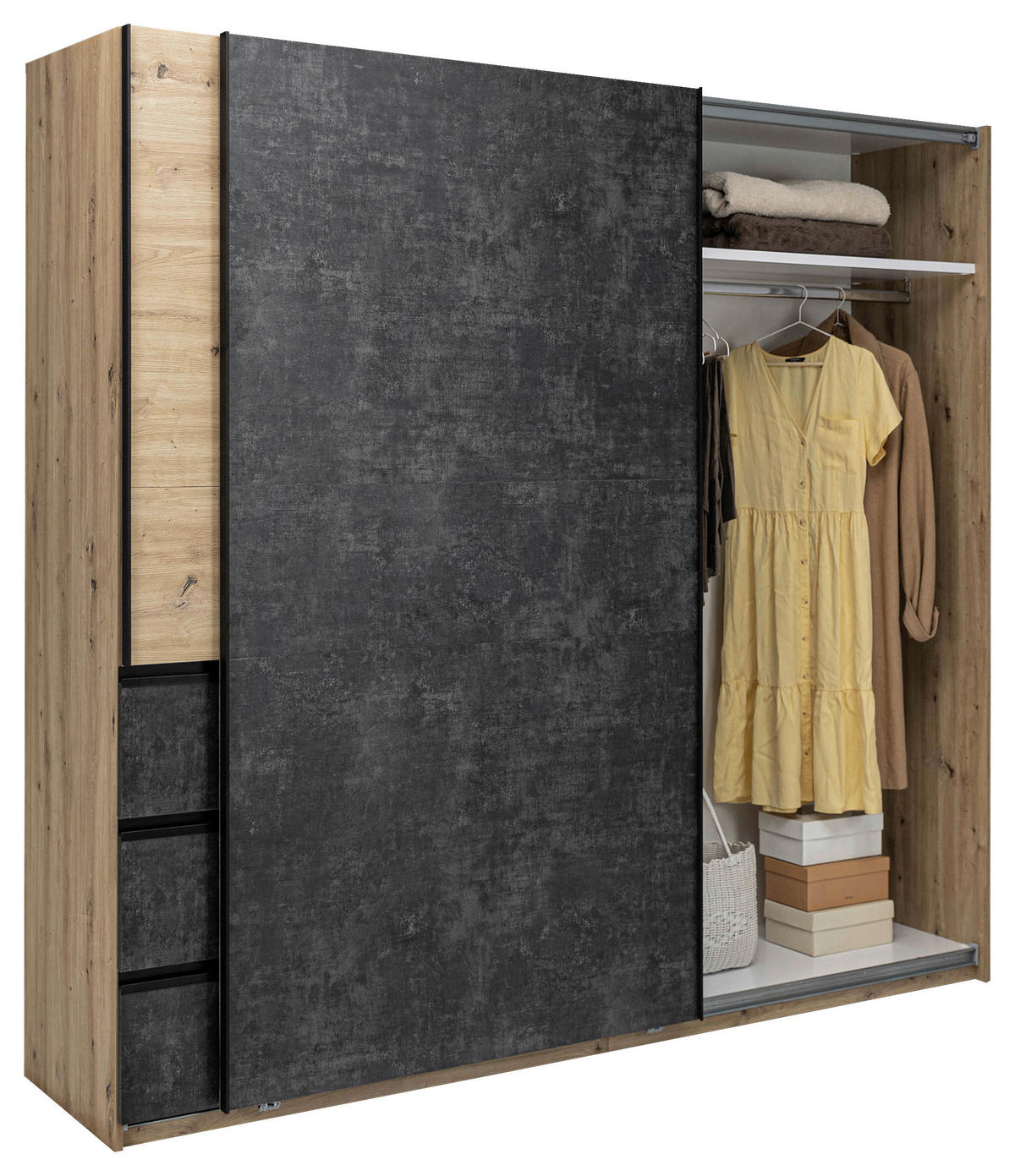 SCHIEBETÜRENSCHRANK 215/205/61,5 cm  - Taupe/Schwarz, MODERN, Holzwerkstoff/Metall (215/205/61,5cm) - MID.YOU