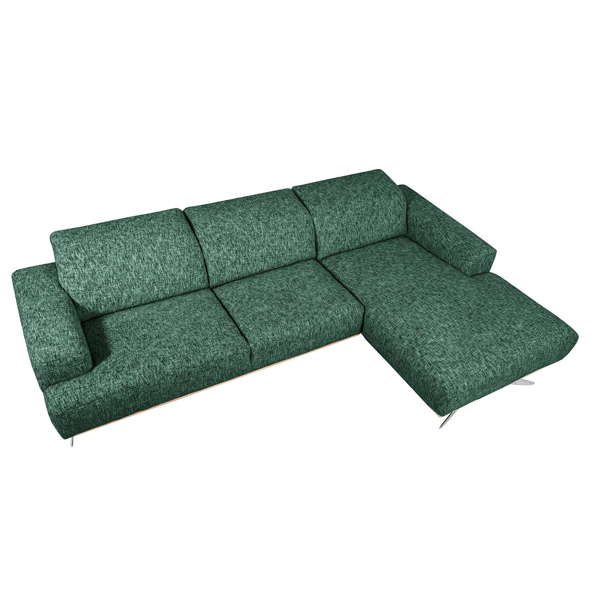 ECKSOFA PORTLAND in Struktur Grün Kopfteilverstellung  295/187 cm  - Chromfarben/Grün, Design, Holz/Textil (295/187cm) - Livetastic