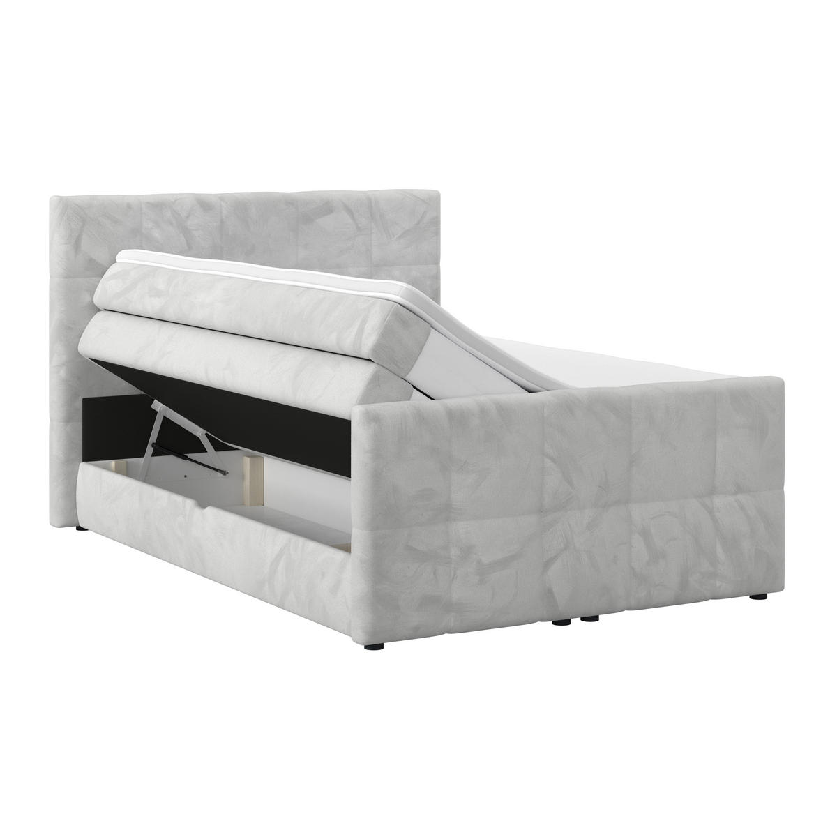 BOXSPRINGBETT 140/200 cm,  in Hellgrau, gepolstertes Kopfteil, Bettkasten, Topper, Matratzen, H4 + H4 = sehr fest  - Hellgrau, KONVENTIONELL, Holz/Holzwerkstoff (140/200cm) - Luca Bessoni