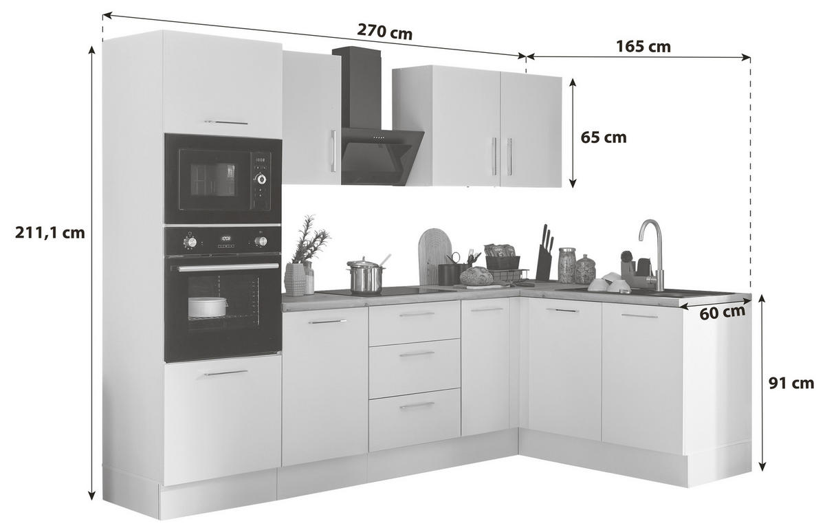 ECKKÜCHE 270/165 cm  in Weiß, Eiche Artisan  - Chromfarben/Weiß, Basics, Holzwerkstoff/Metall (270/165cm) - MID.YOU