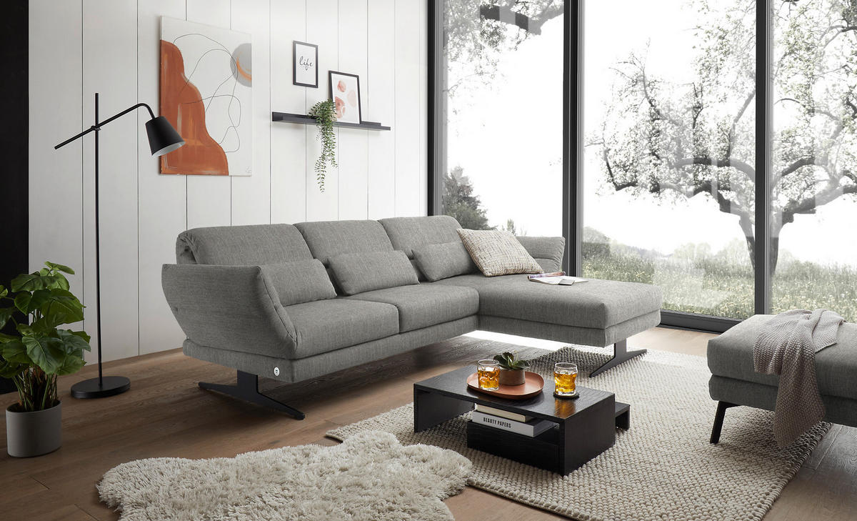 ECKSOFA in Flachgewebe Hellgrau  - Hellgrau/Schwarz, Design, Textil/Metall (279-327/176-217cm) - Dieter Knoll