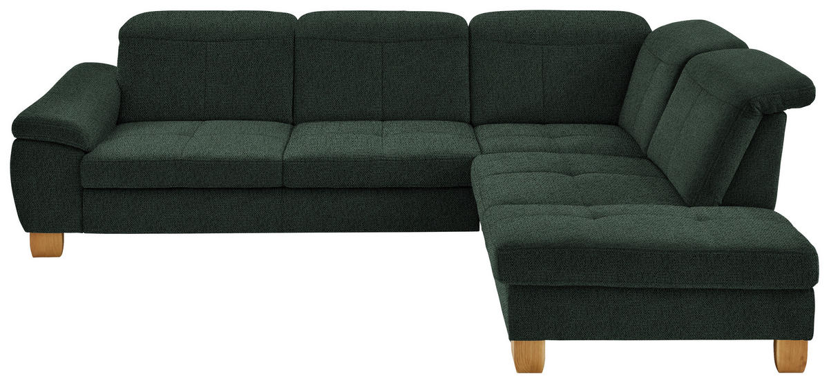 ECKSOFA in Flachgewebe Dunkelgrün  - Wildeiche/Dunkelgrün, Natur, Holz/Textil (301/243cm) - Voleo