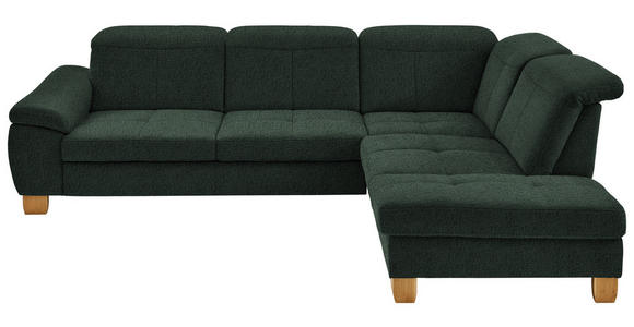 ECKSOFA in Flachgewebe Dunkelgrün  - Wildeiche/Dunkelgrün, Natur, Holz/Textil (301/243cm) - Voleo