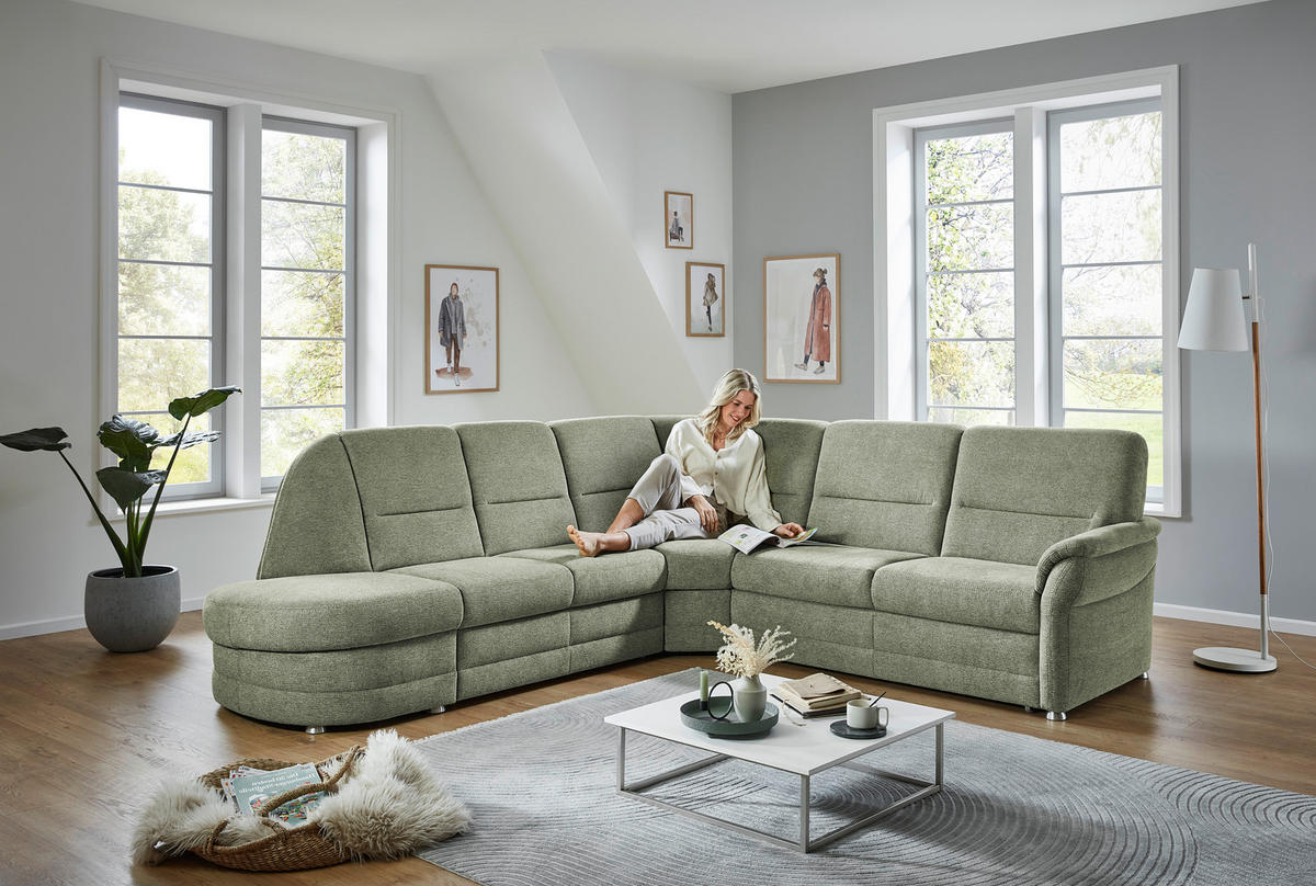 ECKSOFA Grün Flachgewebe  - Alufarben/Grün, KONVENTIONELL, Textil (273/253cm) - Beldomo Comfort