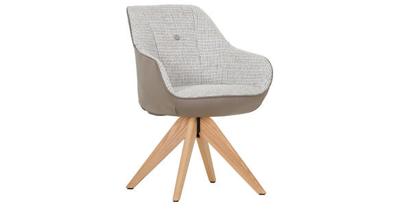 ARMLEHNSTUHL  Stoffauswahl, Sitzfläche 360° drehbar, Gestellauswahl, automatische Rückholfunktion Chenille, Lederlook  - Taupe/Eichefarben, MODERN, Holz/Textil (60/83/65cm) - Novel