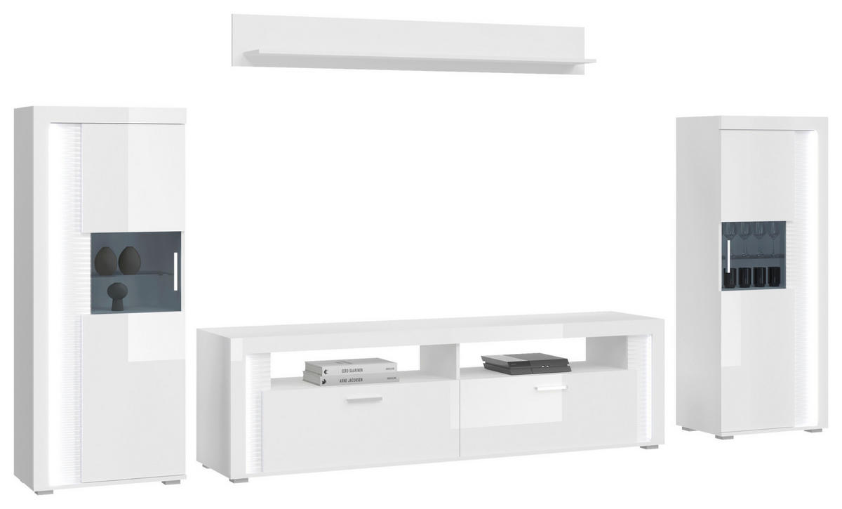 HYLLKOMBINATION  i vit högglans  351/202/46 cm  - vit högglans/silver, Design, trämaterial/plast (351/202/46cm) - MID.YOU