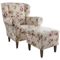 SESSELSET in Webstoff Rot, Wengefarben, Beige  - Wengefarben/Beige, ROMANTIK / LANDHAUS, Holz/Textil (80/102/86cm) - Livetastic