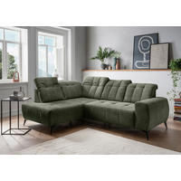 ECKSOFA 200/261 cm  in Chenille Grün Rücken echt, Kopfteilverstellung, Sitzvorzug  200/261 cm  - Schwarz/Grün, MODERN, Textil/Metall (200/261cm) - Livetastic