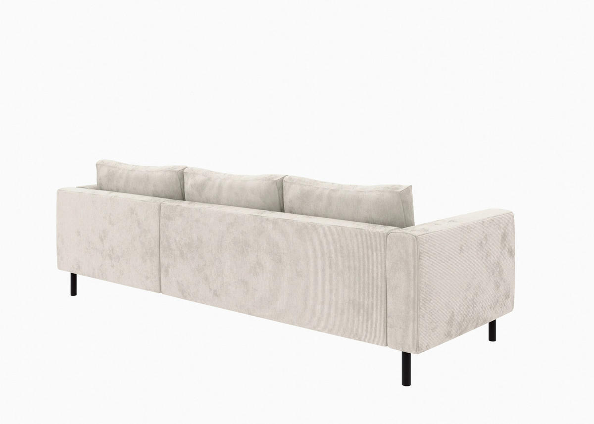 ECKSCHLAFSOFA  mit Rücken echt, Armteil links, Armteil rechts Cord Creme  - Creme/Schwarz, MODERN, Textil/Metall (232/161cm) - Trendmanufaktur