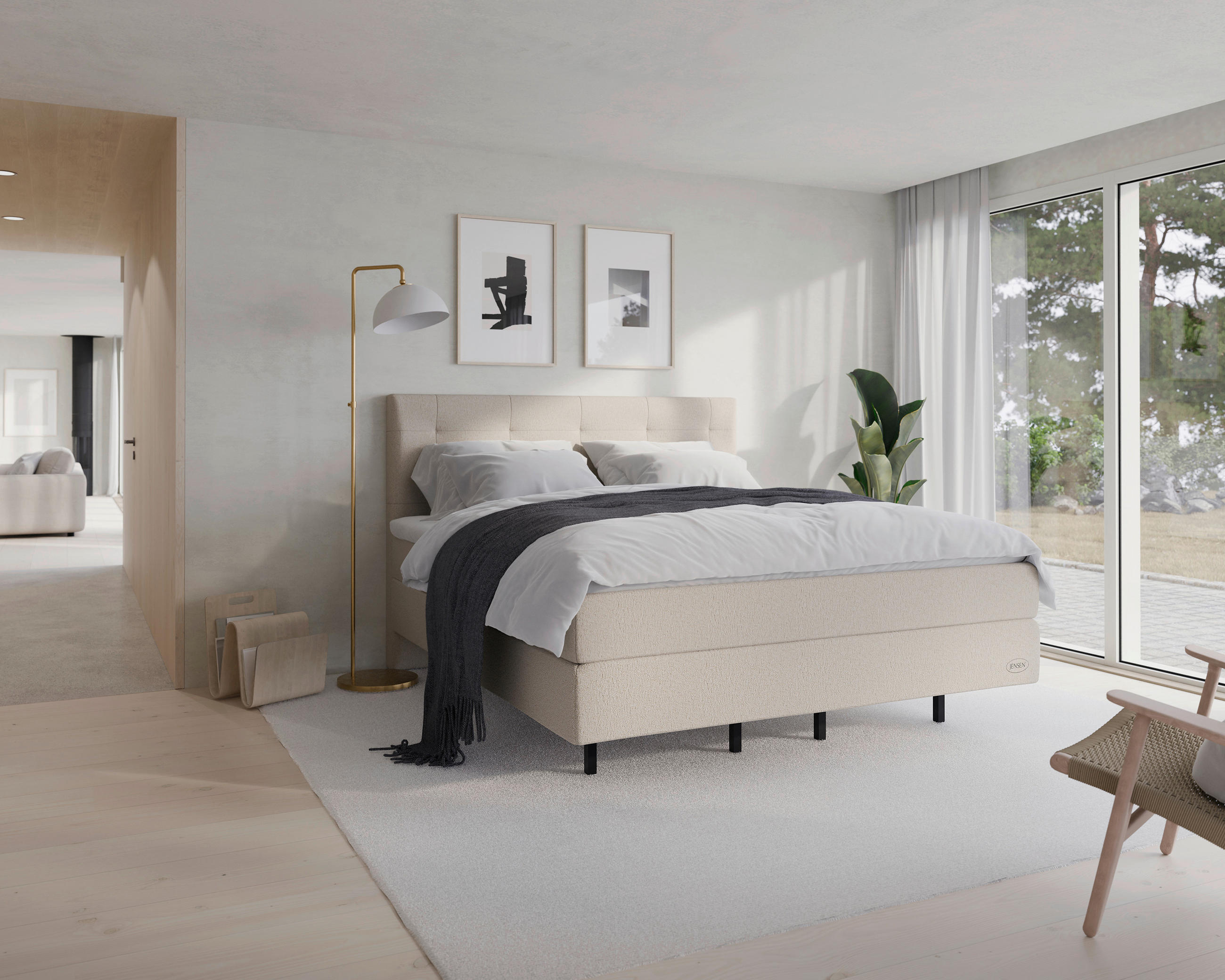 BOXSPRINGBETT 180/200 cm  in Sandfarben  - Sandfarben/Schwarz, KONVENTIONELL, Textil/Metall (180/200cm) - Jensen