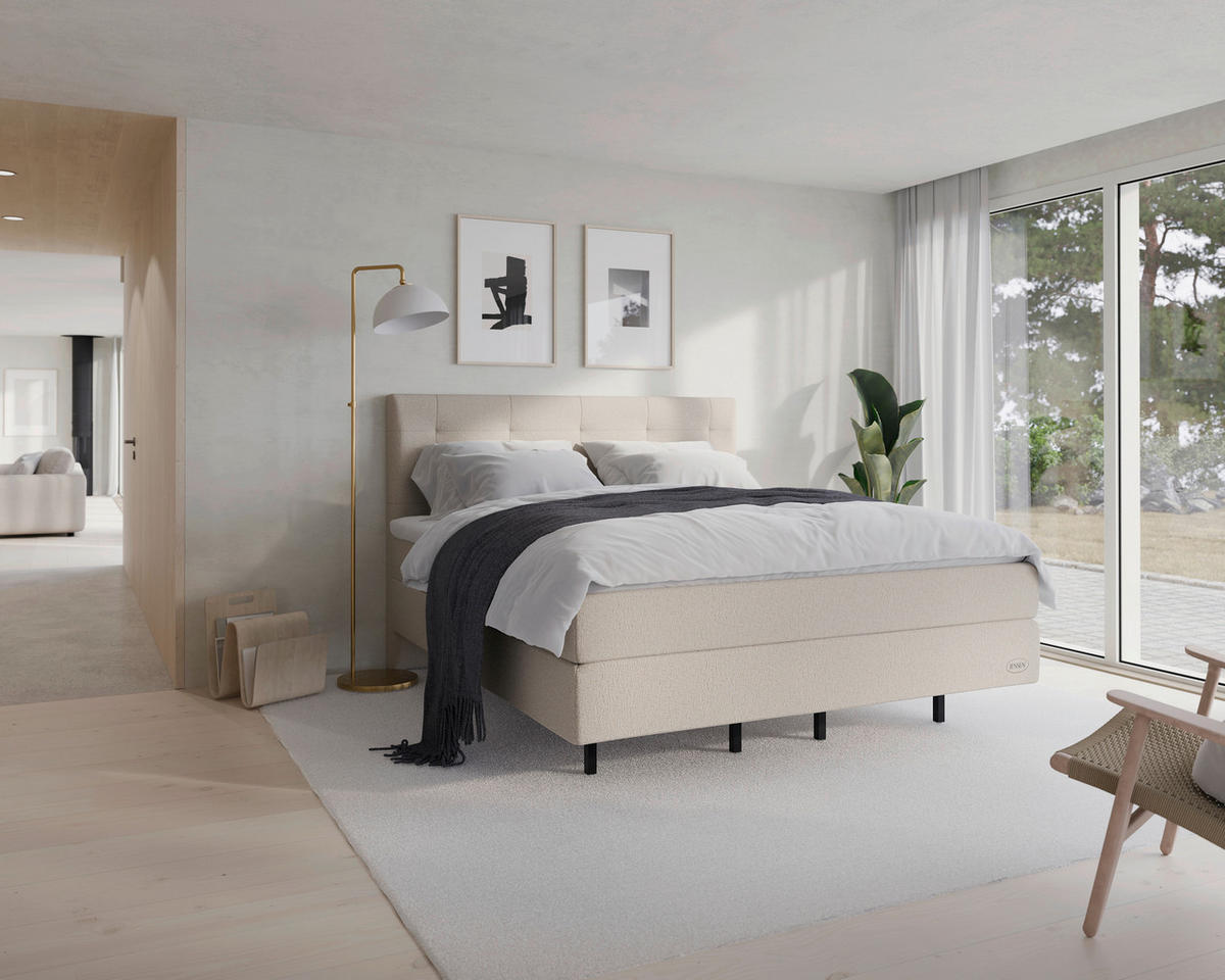 BOXSPRINGBETT 180/200 cm  in Sandfarben  - Sandfarben/Schwarz, KONVENTIONELL, Textil/Metall (180/200cm) - Jensen