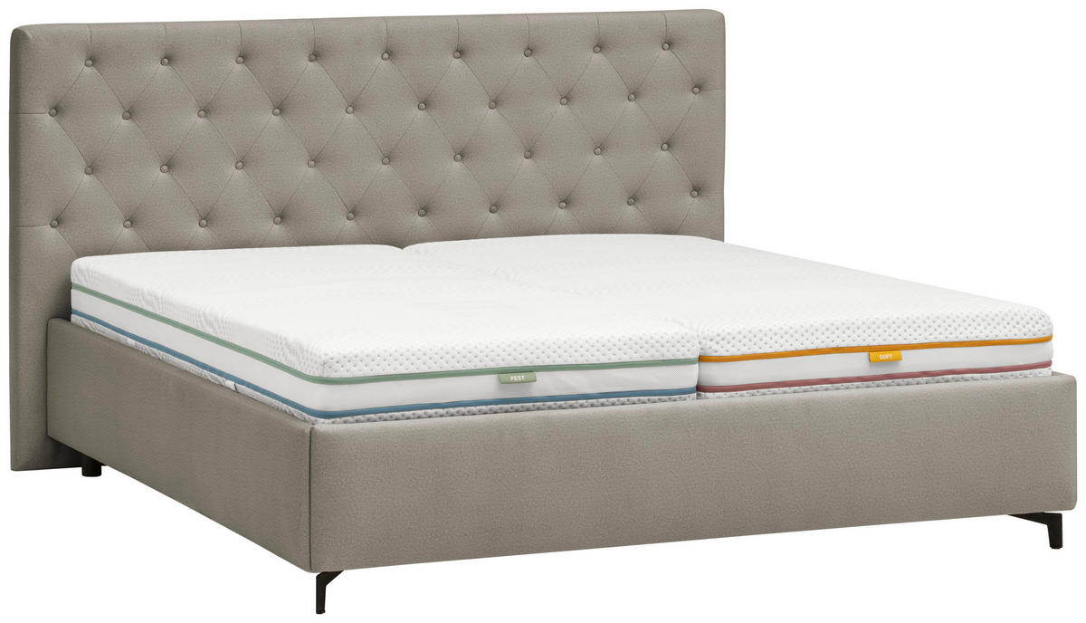 POLSTERBETT 180/200 cm  in Hellgrau  - Birkefarben/Hellgrau, Konventionell, Holz/Textil (180/200cm) - Novel