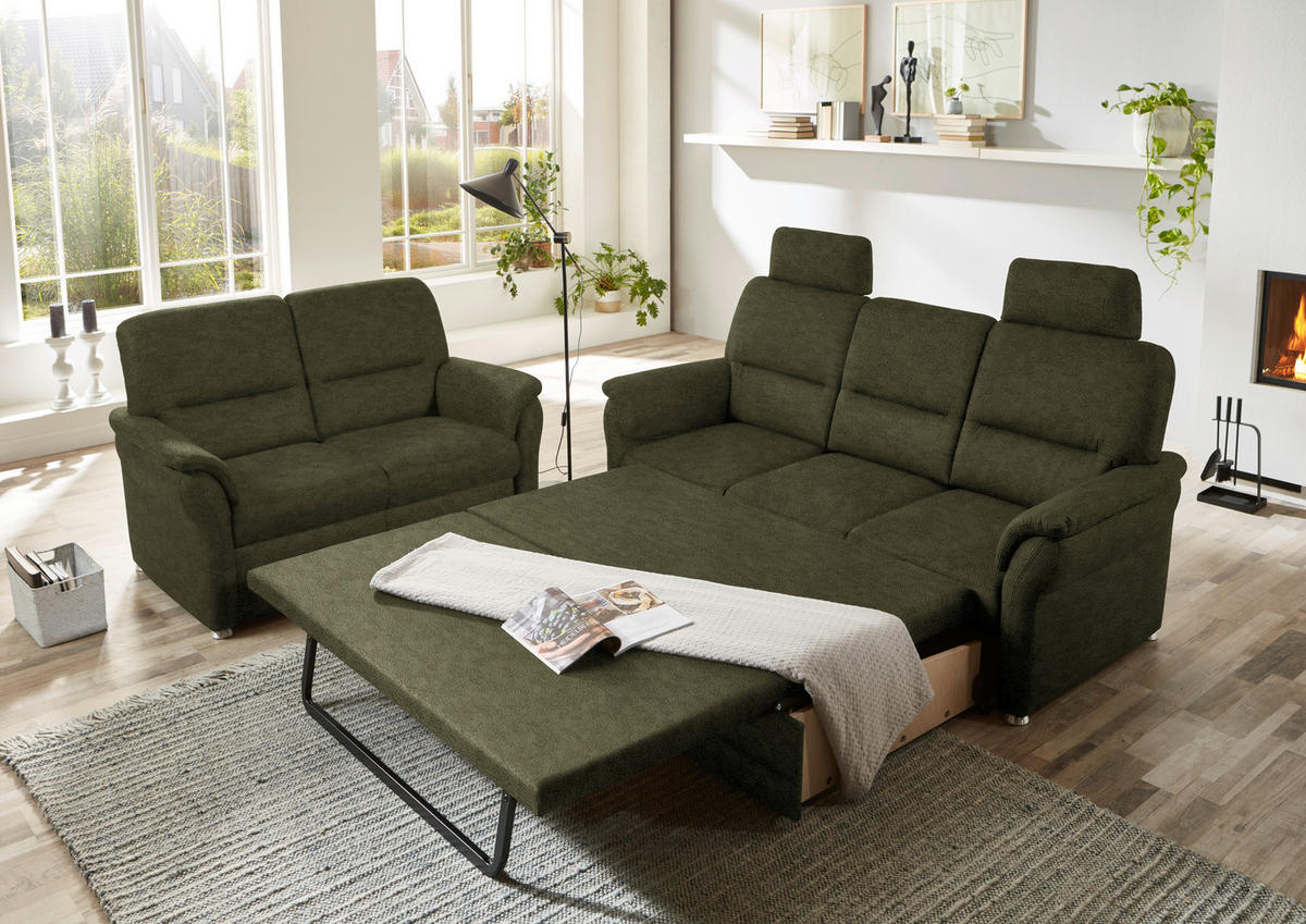 SITZGARNITUR Mikrofaser Dunkelgrün  - Dunkelgrün/Alufarben, KONVENTIONELL, Textil/Metall (192/96/89cm) - Beldomo Comfort