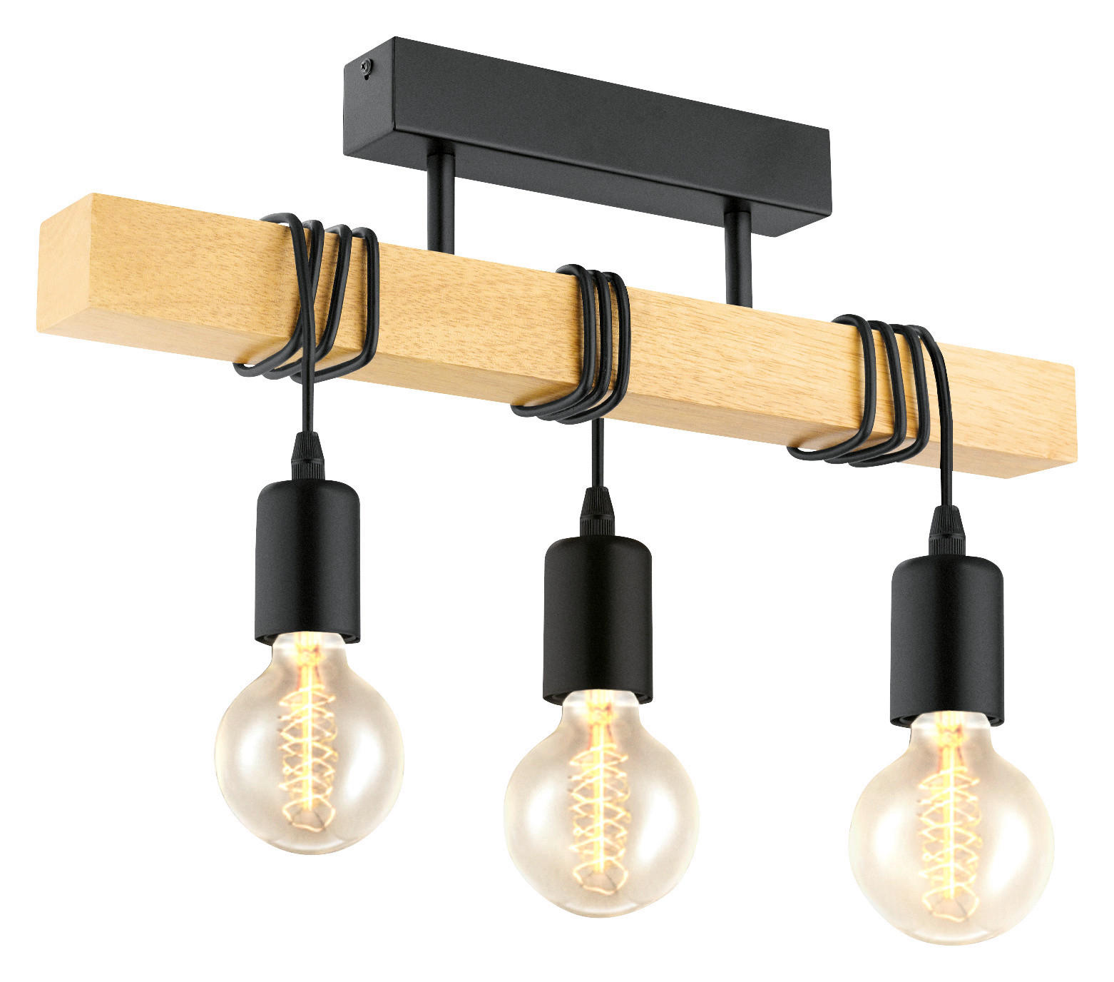 DECKENLEUCHTE Townshend 55/10,5/26,5 cm   - Schwarz/Braun, KONVENTIONELL, Holz/Metall (55/10,5/26,5cm) - Eglo