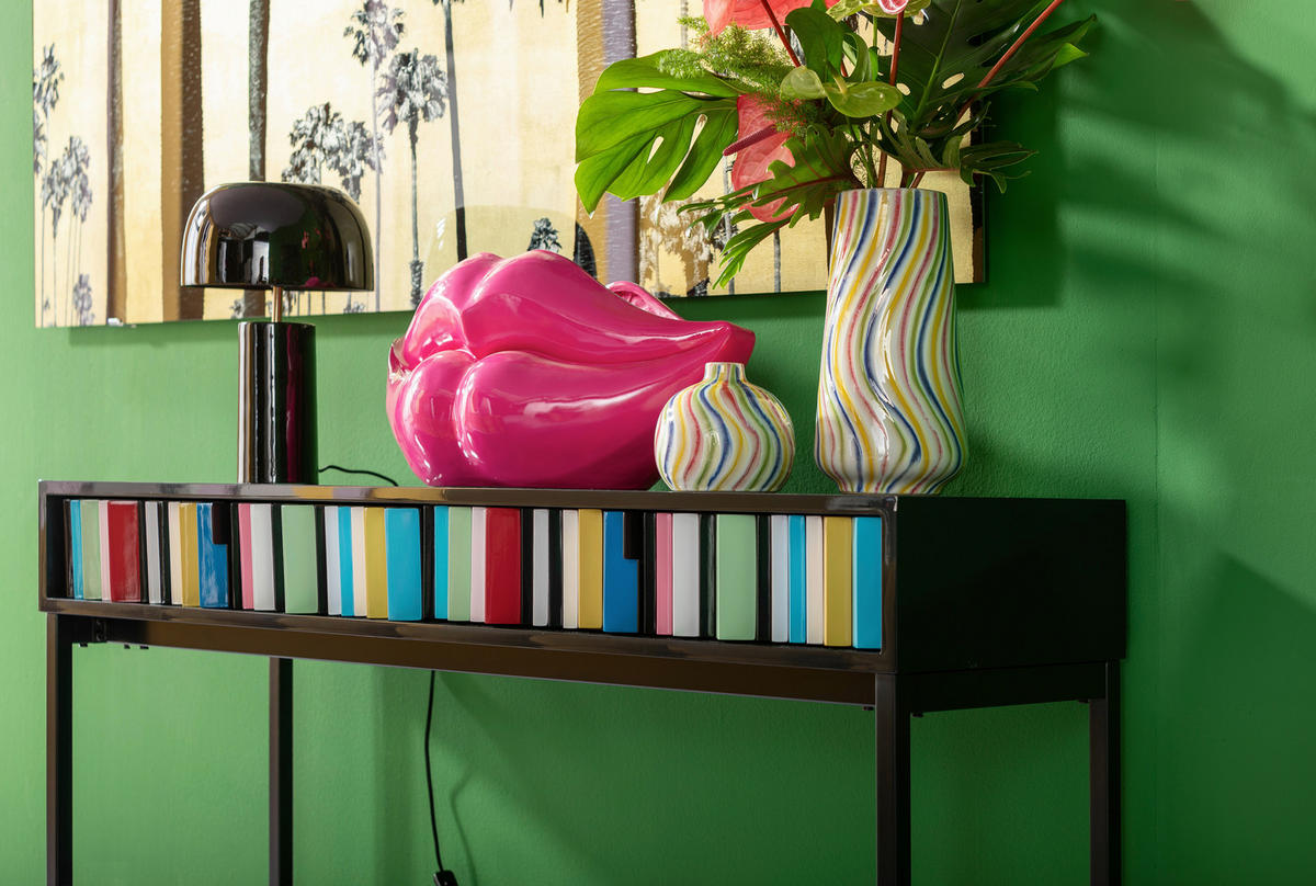 KONSOLENTISCH Recyclingholz massiv Multicolor  - Multicolor/Schwarz, Holz/Metall (135,50/40/78cm) - Kare-Design