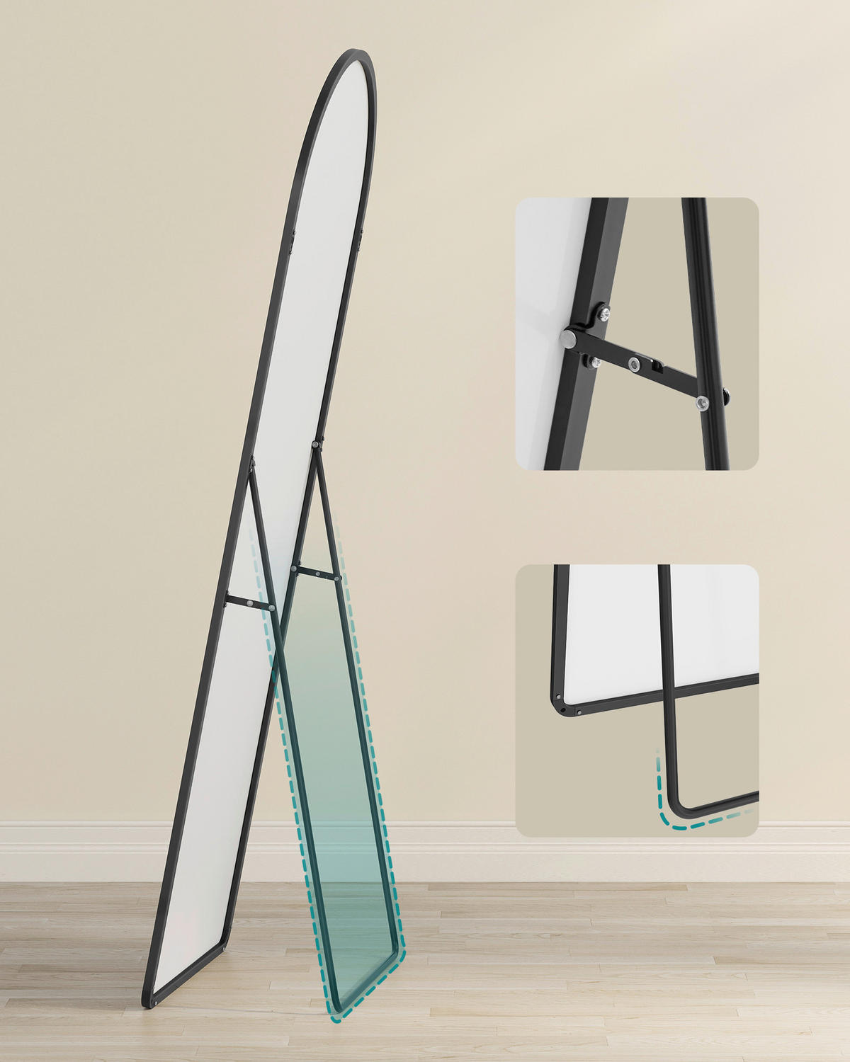 STANDSPIEGEL 50/160/33 cm, Schwarz  - Schwarz, Trend, Glas/Metall (50/160/33cm) - Boxxx
