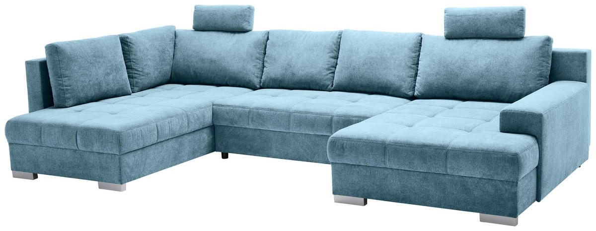WOHNLANDSCHAFT in Velours Petrol  - Chromfarben/Petrol, Konventionell, Kunststoff/Textil (198/363/170cm) - Hom`in